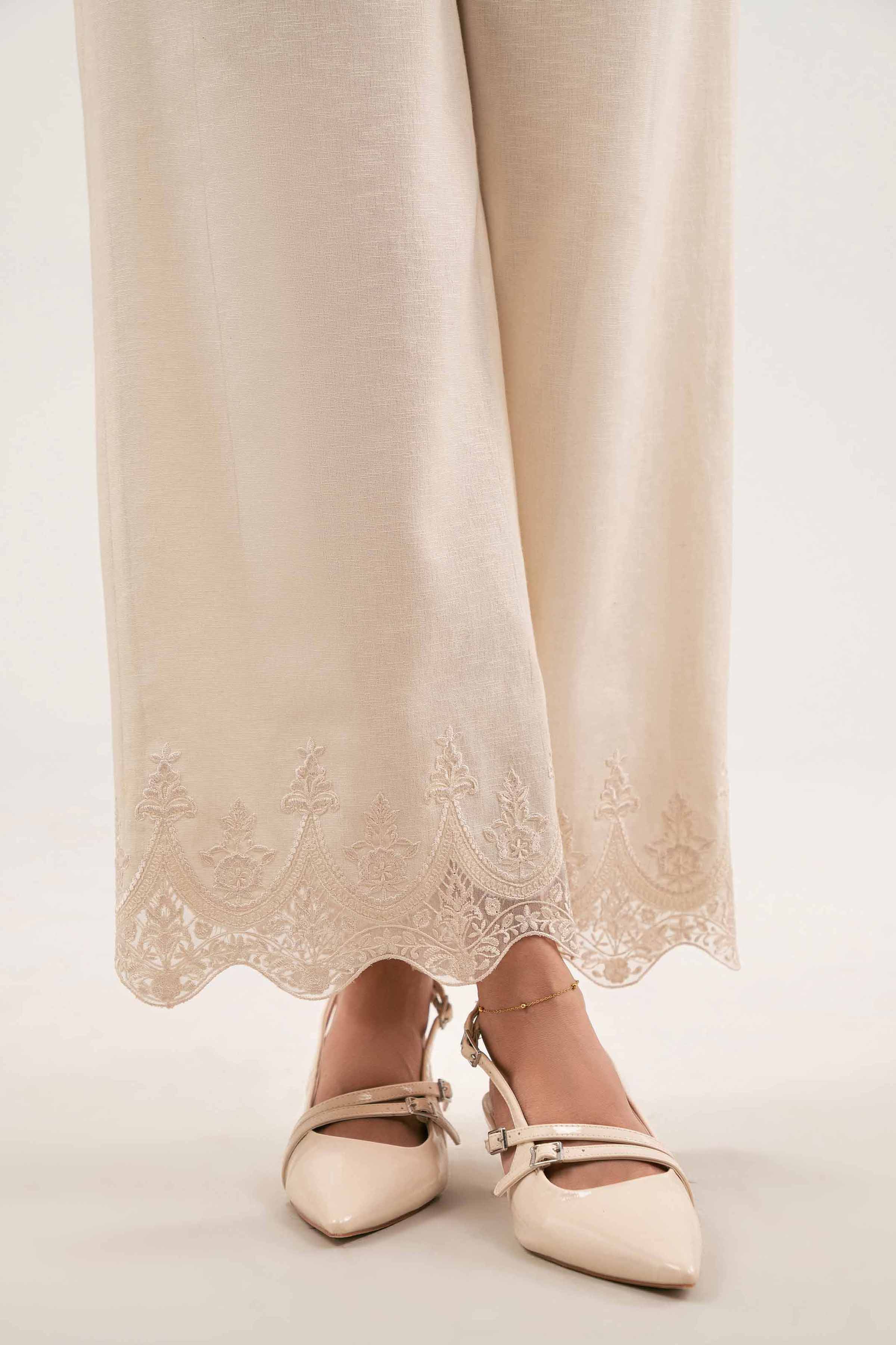 Embroidered Trousers - KFW25-198 READY TO WEAR - LUXURY White Karandi 1PC Embroidered