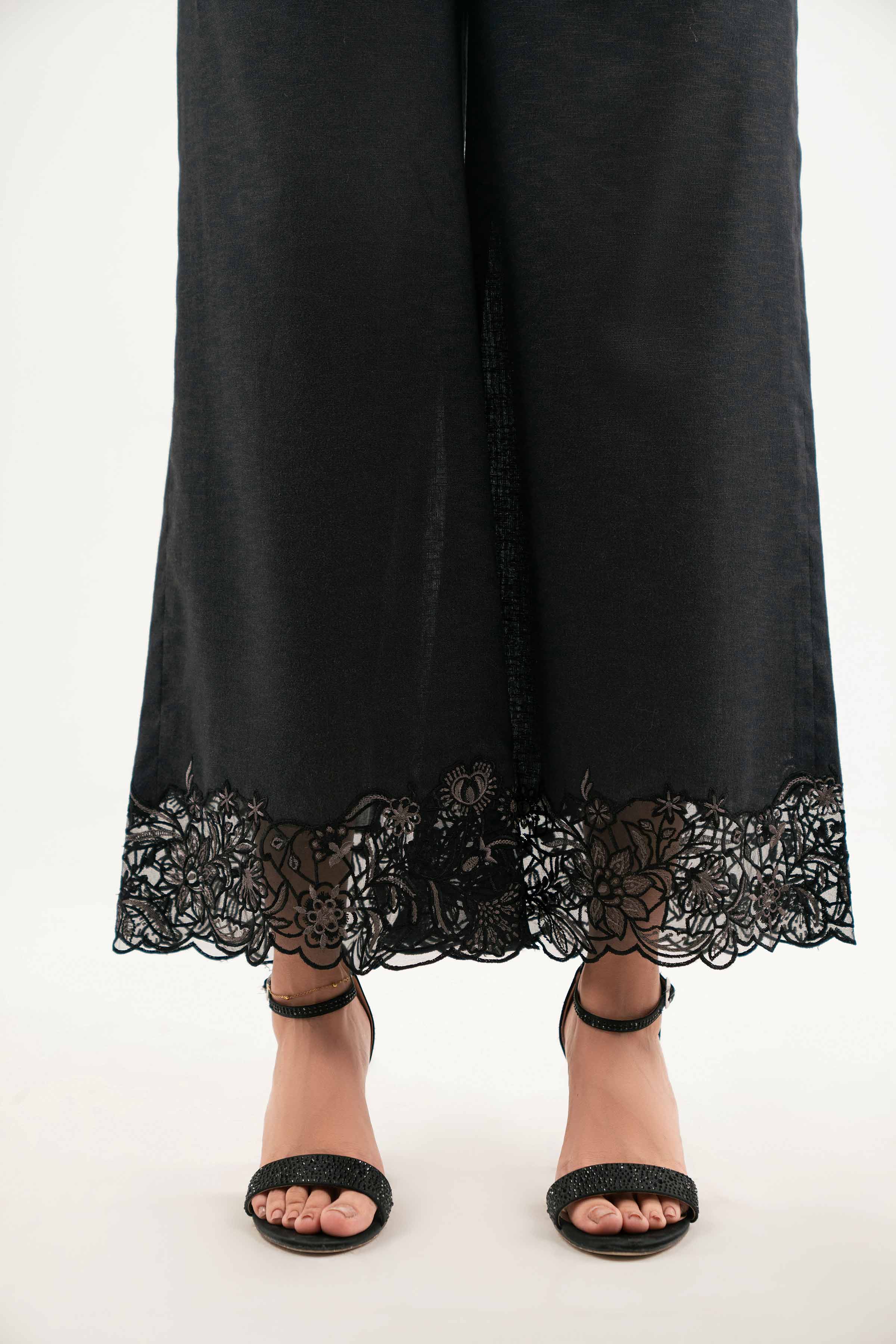 Embroidered Pants - KFW25-199 READY TO WEAR - LUXURY Black Karandi 1PC Embroidered