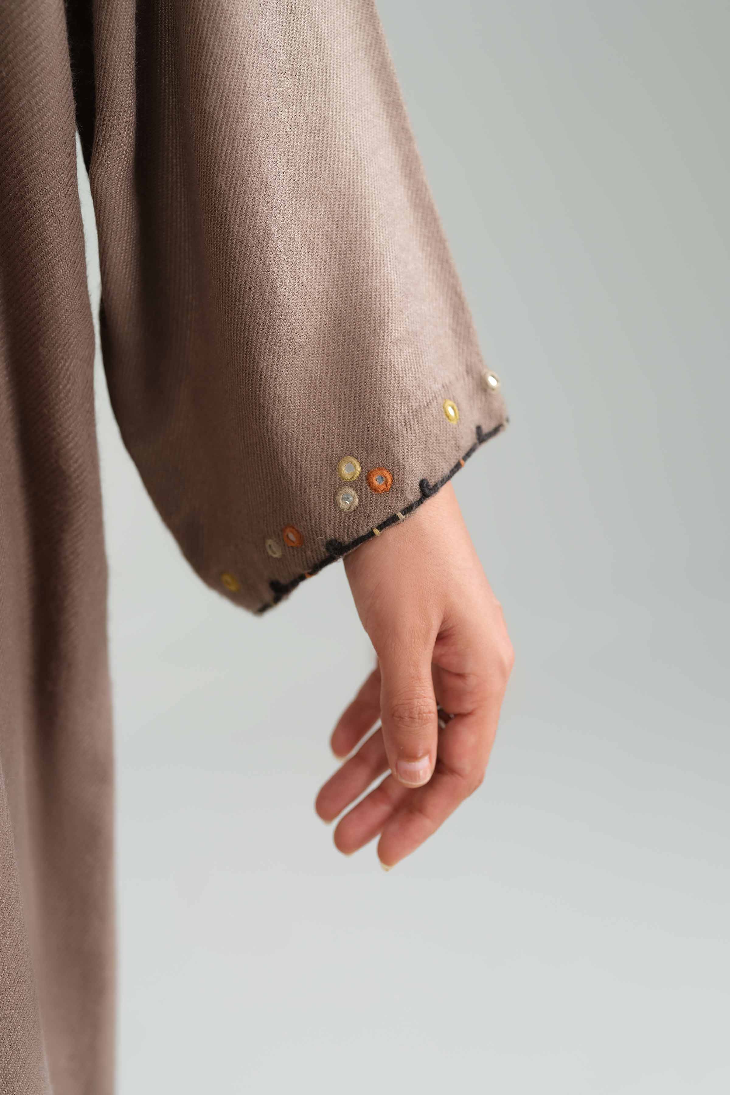 2 Piece - Embroidered Suit - KFW25-200 READY TO WEAR - LUXURY Brown Wool 2PC Embroidered