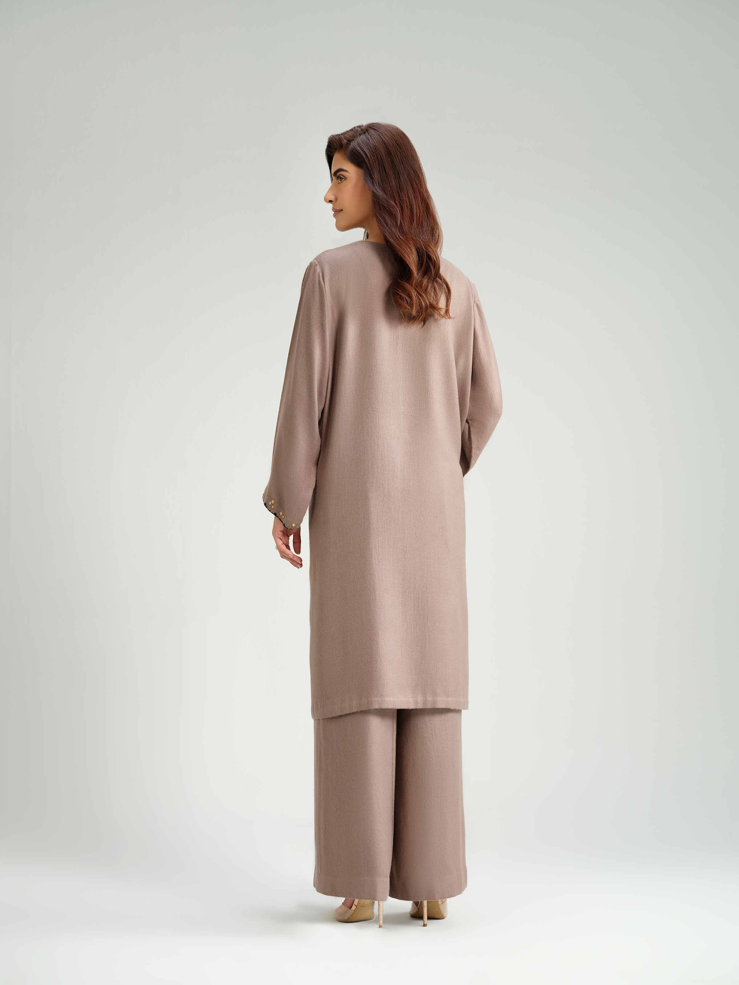 2 Piece - Embroidered Suit - KFW25-200 READY TO WEAR - LUXURY Brown Wool 2PC Embroidered