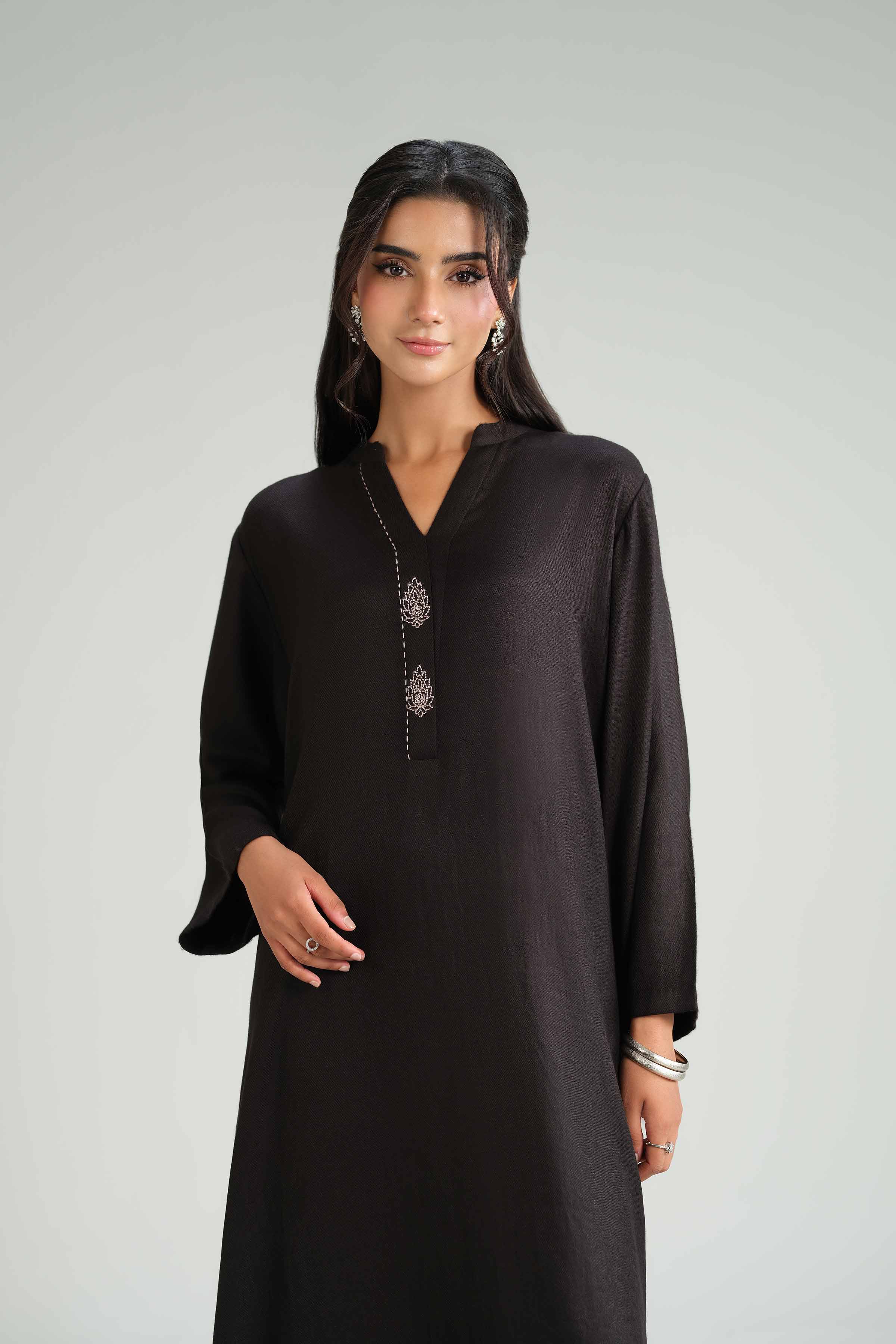 2 Piece - Embroidered Suit - KFW25-202 READY TO WEAR Black Wool 2PC Embroidered