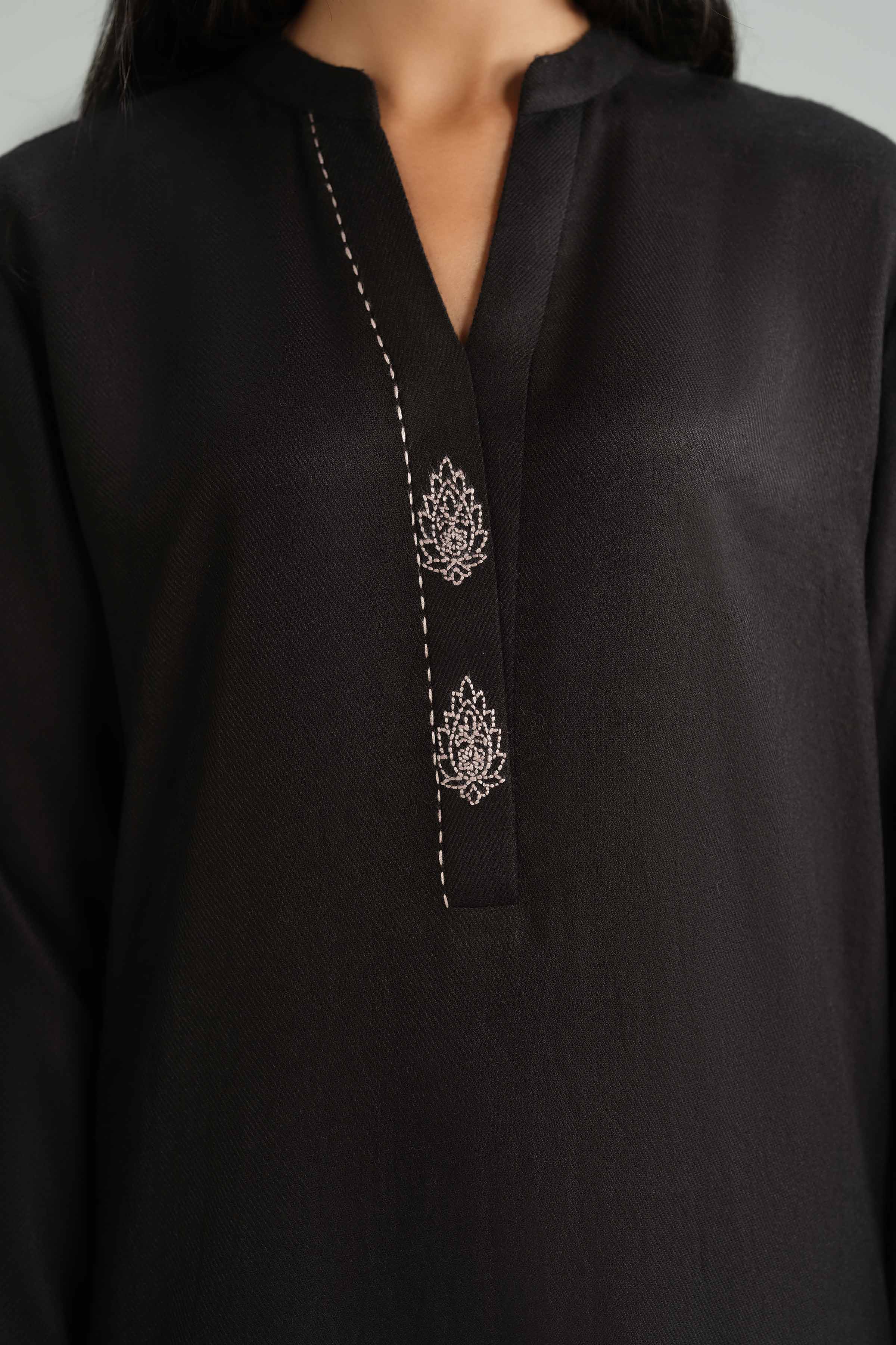 2 Piece - Embroidered Suit - KFW25-202 READY TO WEAR Black Wool 2PC Embroidered