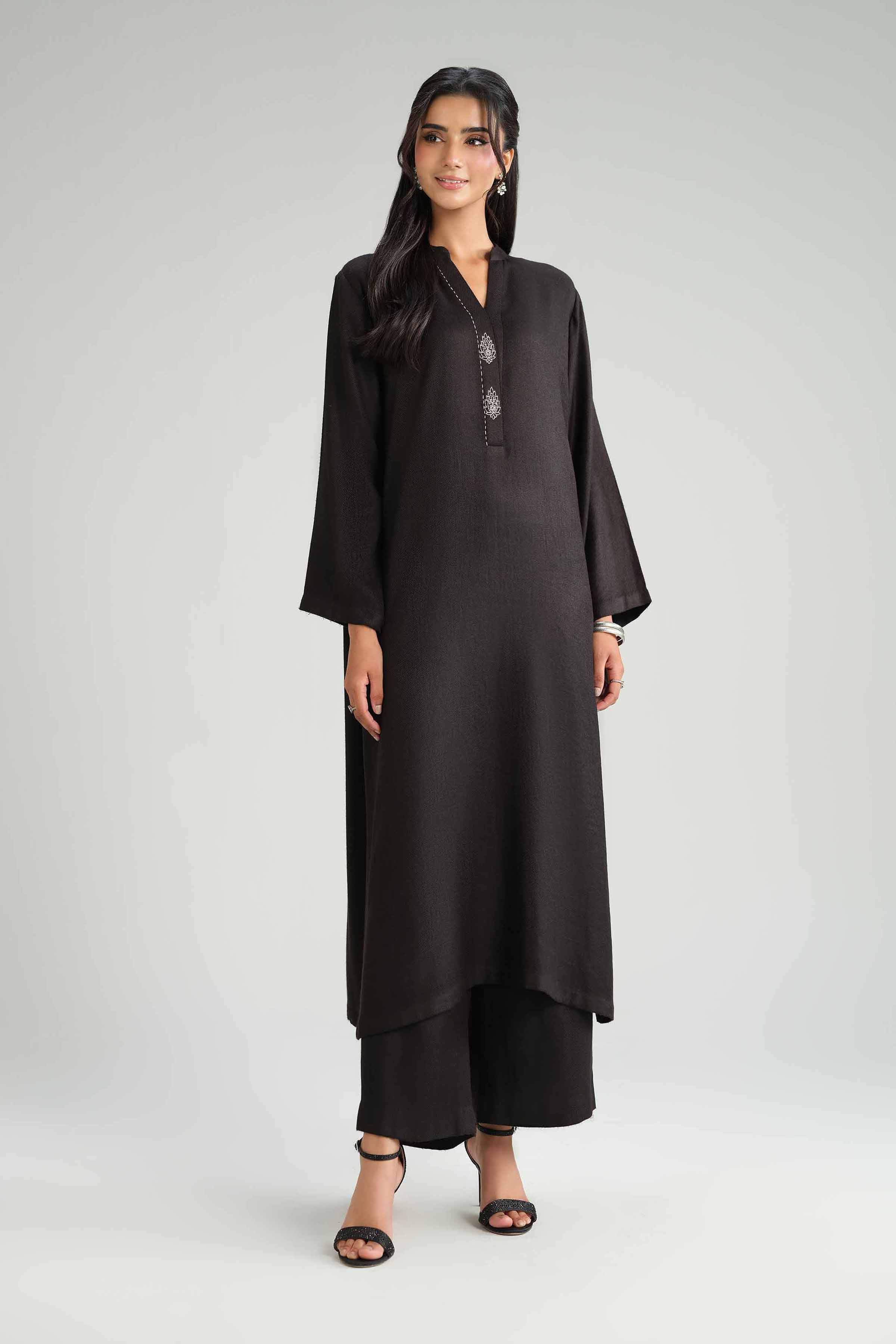 2 Piece - Embroidered Suit - KFW25-202 READY TO WEAR Black Wool 2PC Embroidered