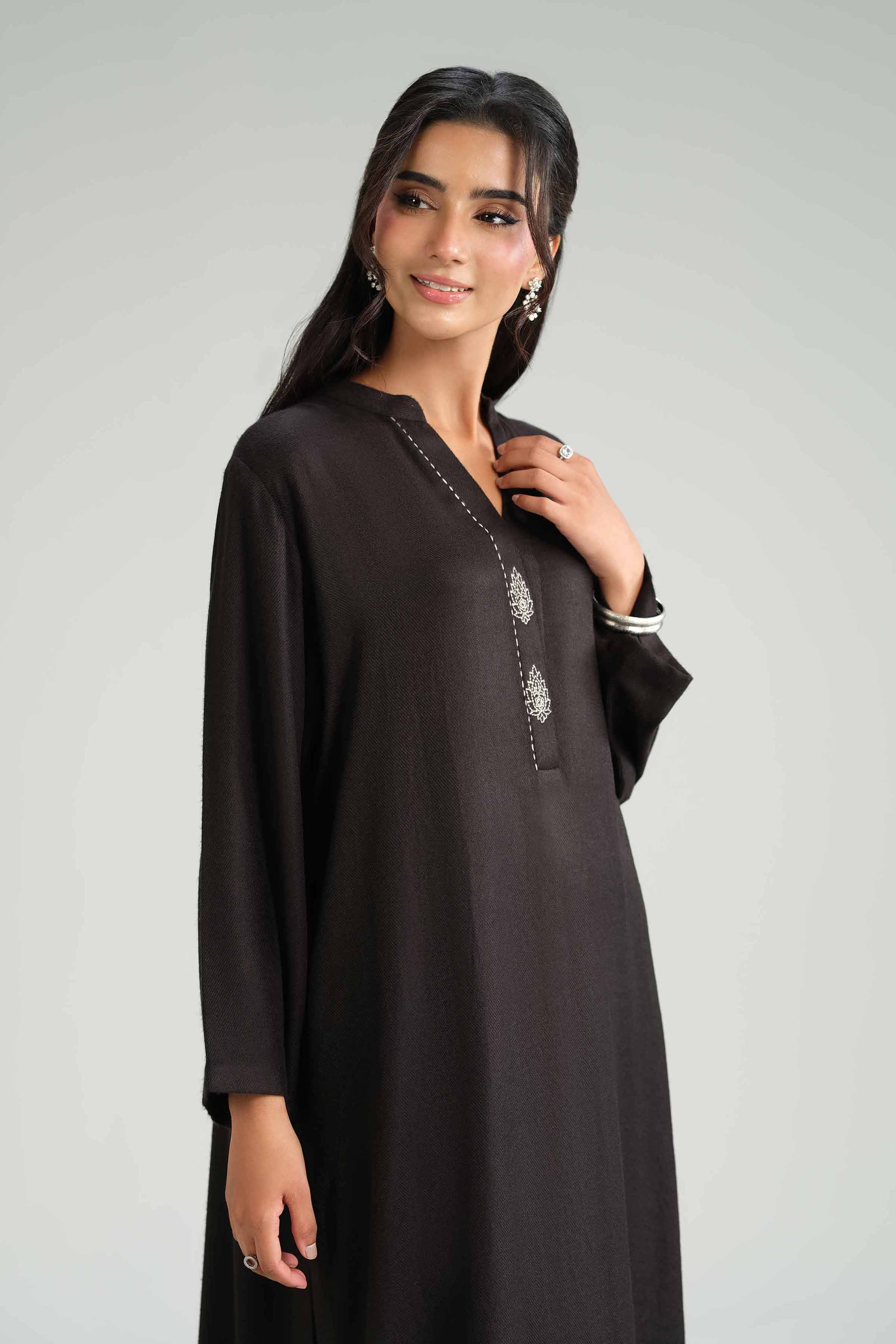2 Piece - Embroidered Suit - KFW25-202 READY TO WEAR Black Wool 2PC Embroidered