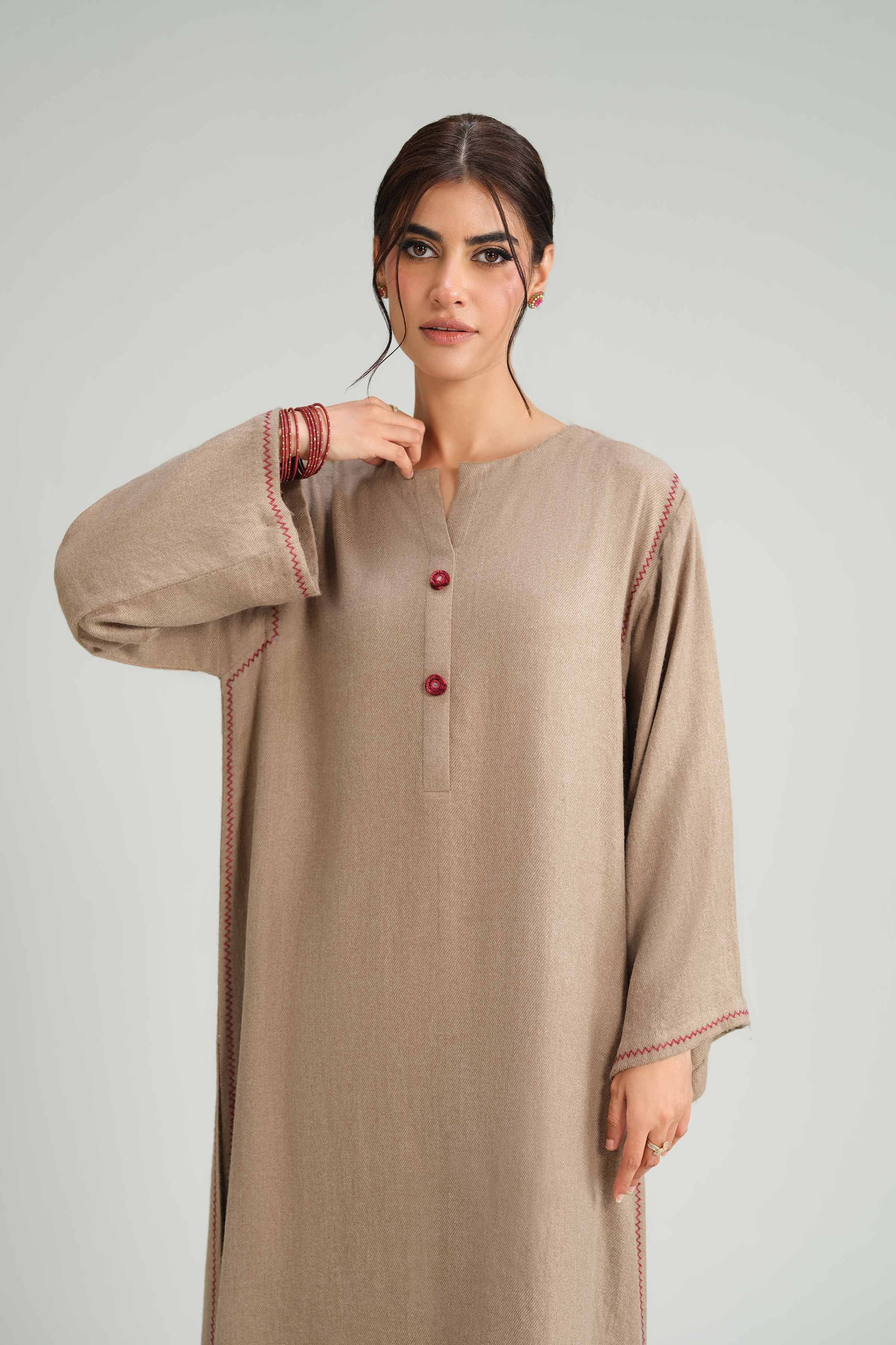 2 Piece - Embroidered Suit - KFW25-203 READY TO WEAR Brown Wool 2PC Embroidered