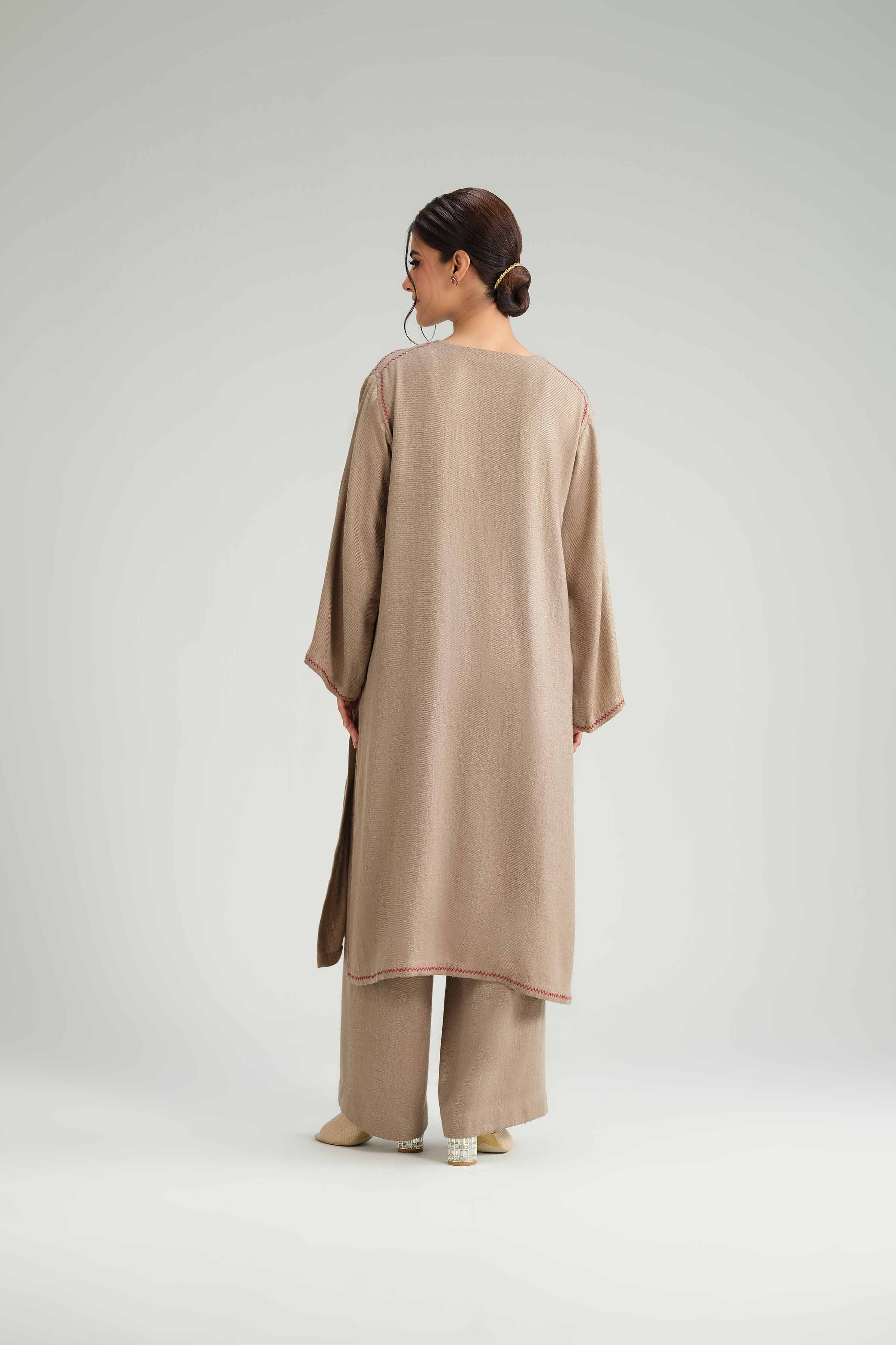 2 Piece - Embroidered Suit - KFW25-203 READY TO WEAR Brown Wool 2PC Embroidered