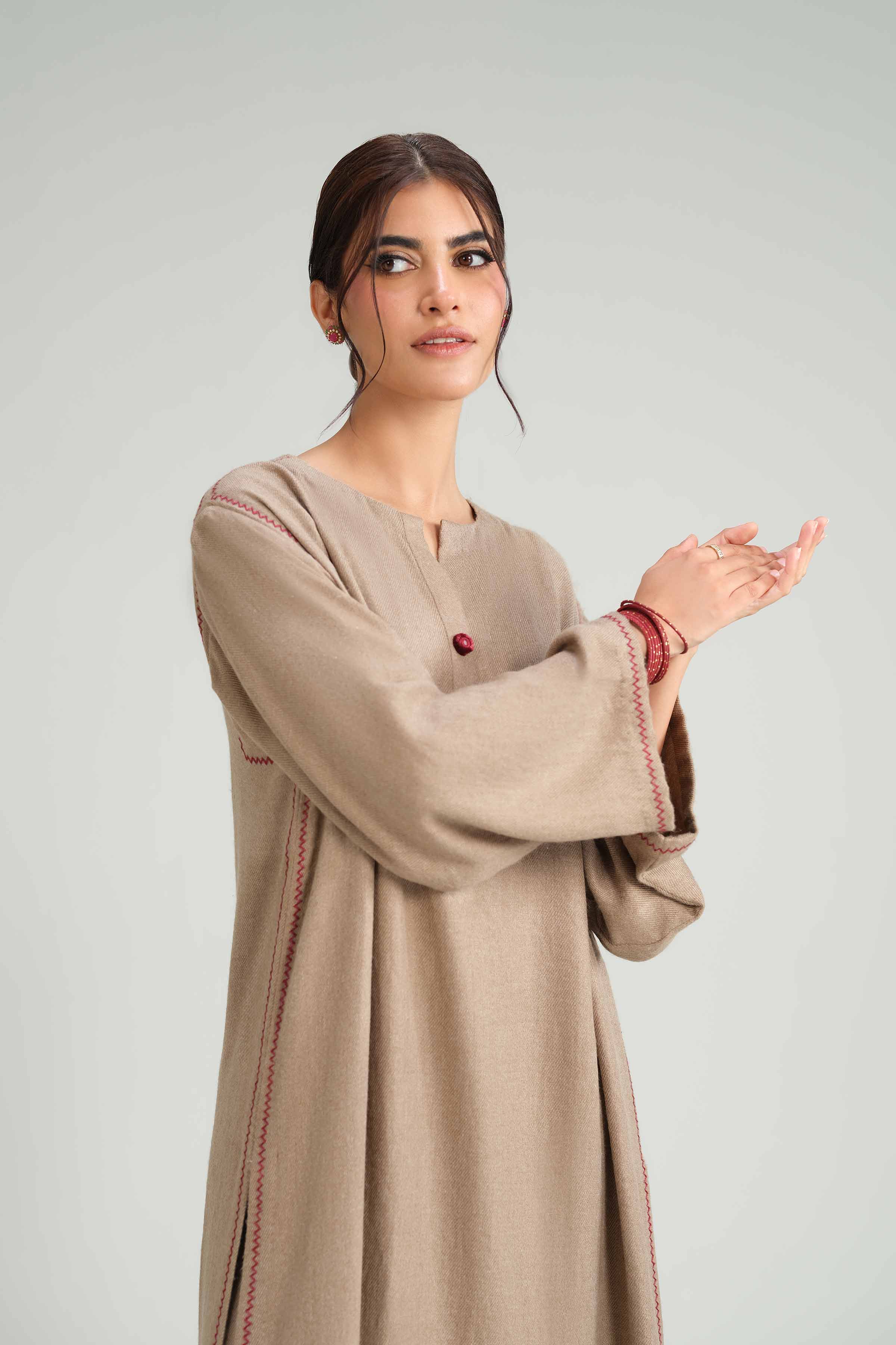 2 Piece - Embroidered Suit - KFW25-203 READY TO WEAR Brown Wool 2PC Embroidered