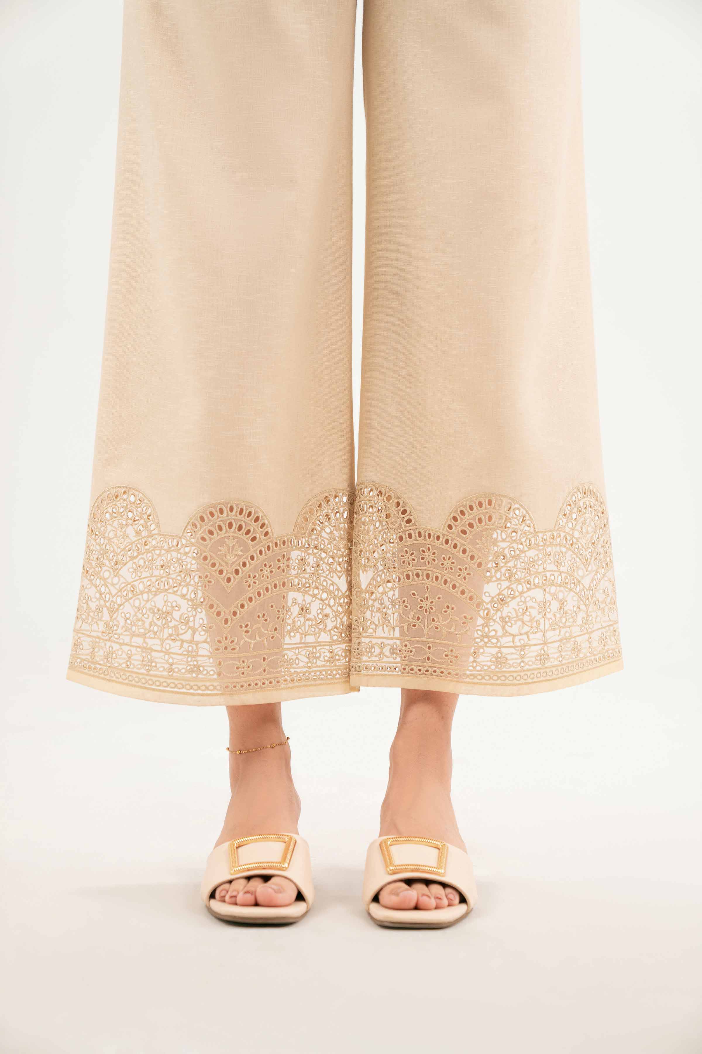 Embroidered Culottes - KFW25-211 READY TO WEAR - LUXURY Beige Karandi 1PC Embroidered