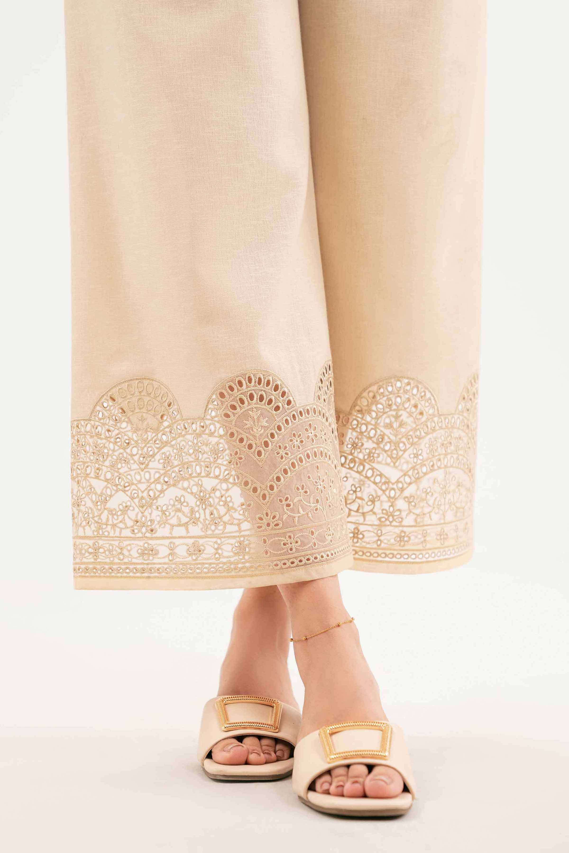 Embroidered Culottes - KFW25-211 READY TO WEAR - LUXURY Beige Karandi 1PC Embroidered