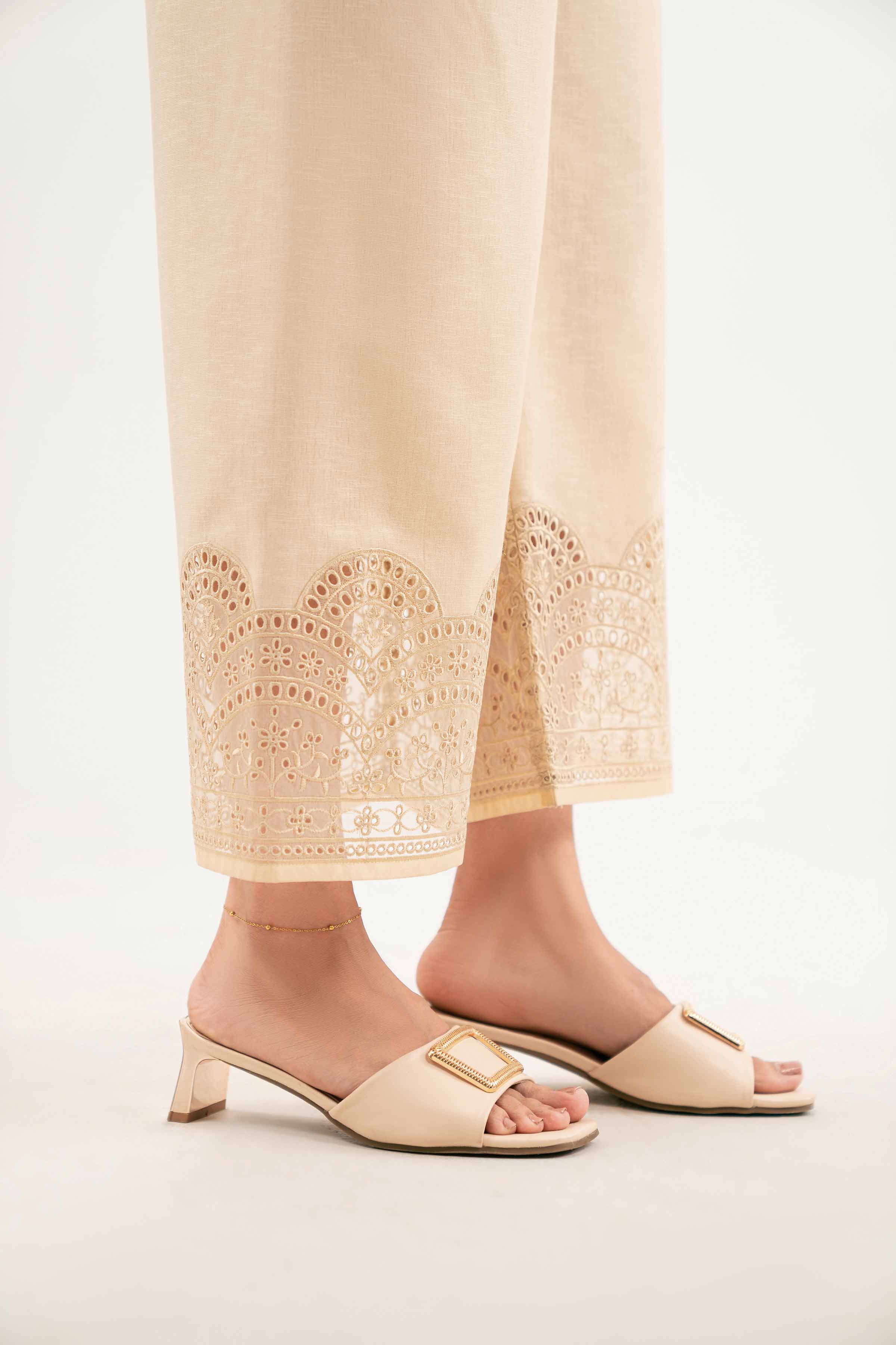Embroidered Culottes - KFW25-211 READY TO WEAR - LUXURY Beige Karandi 1PC Embroidered