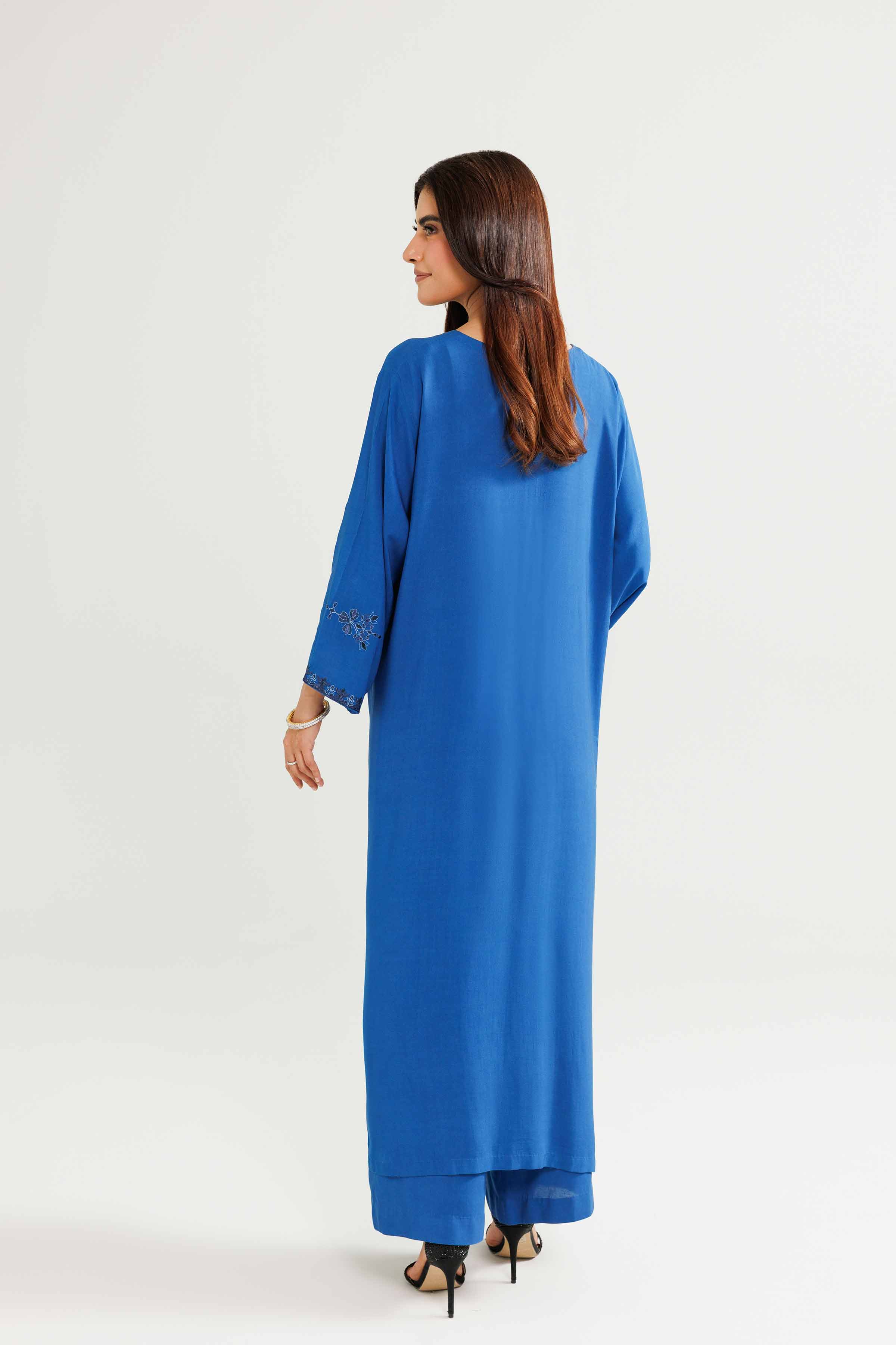 2 Piece - Embroidered Suit - KFW25-212 READY TO WEAR - LUXURY Blue Linen 2PC Embroidered