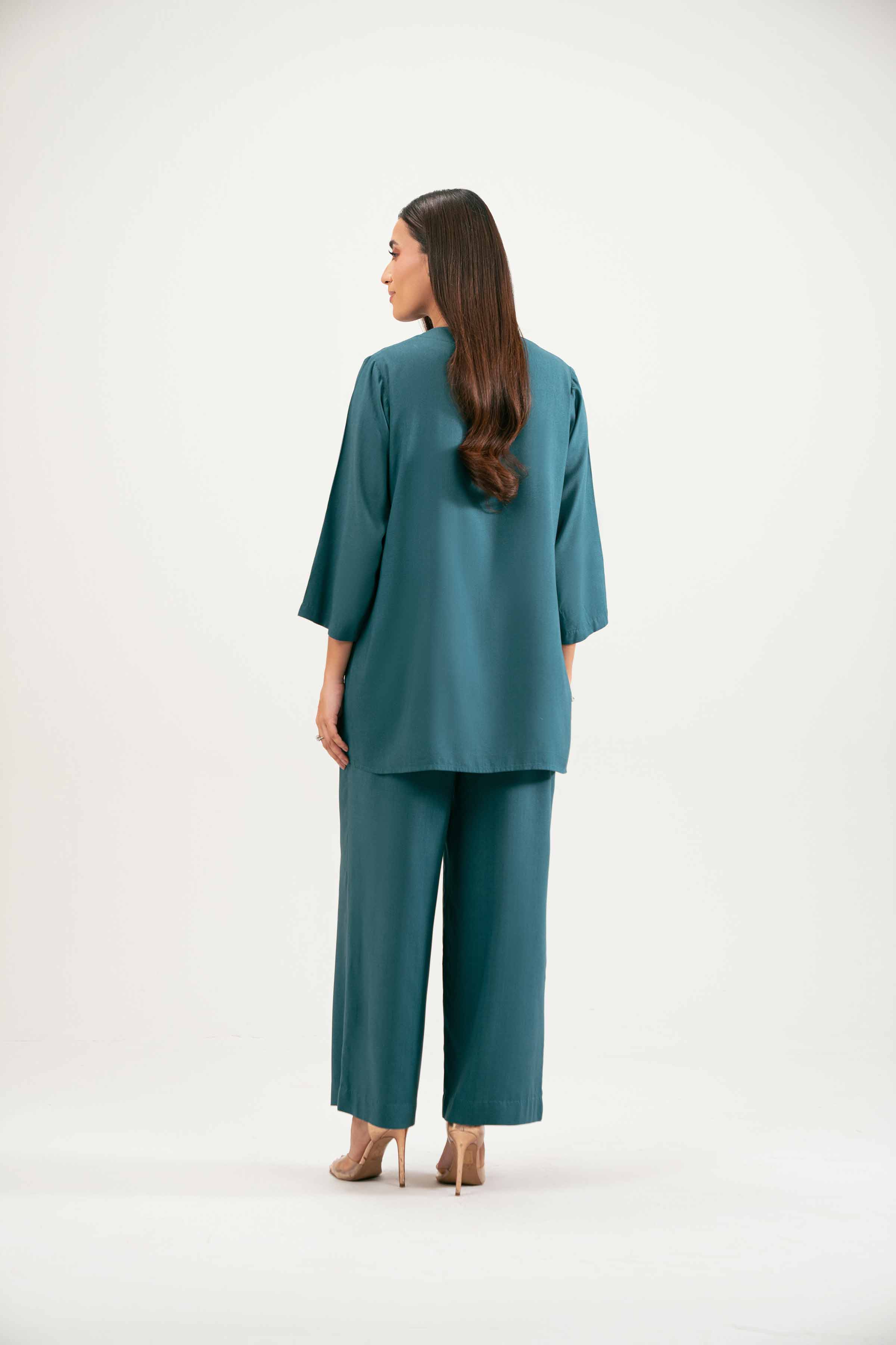 3 Piece - Embroidered Suit - KFW25-213 READY TO WEAR - LUXURY Blue Linen 3PC Embroidered