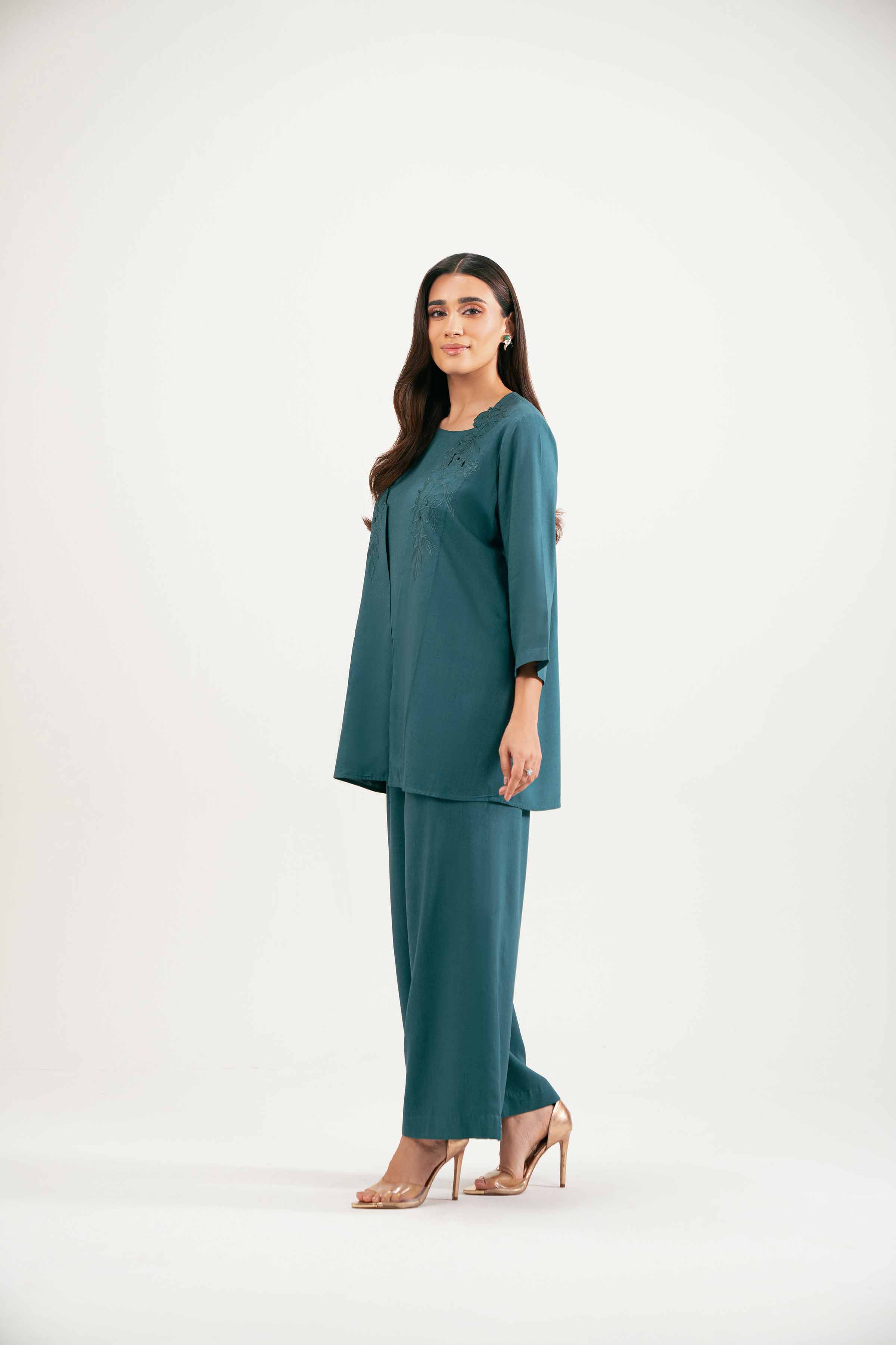 3 Piece - Embroidered Suit - KFW25-213 READY TO WEAR - LUXURY Blue Linen 3PC Embroidered