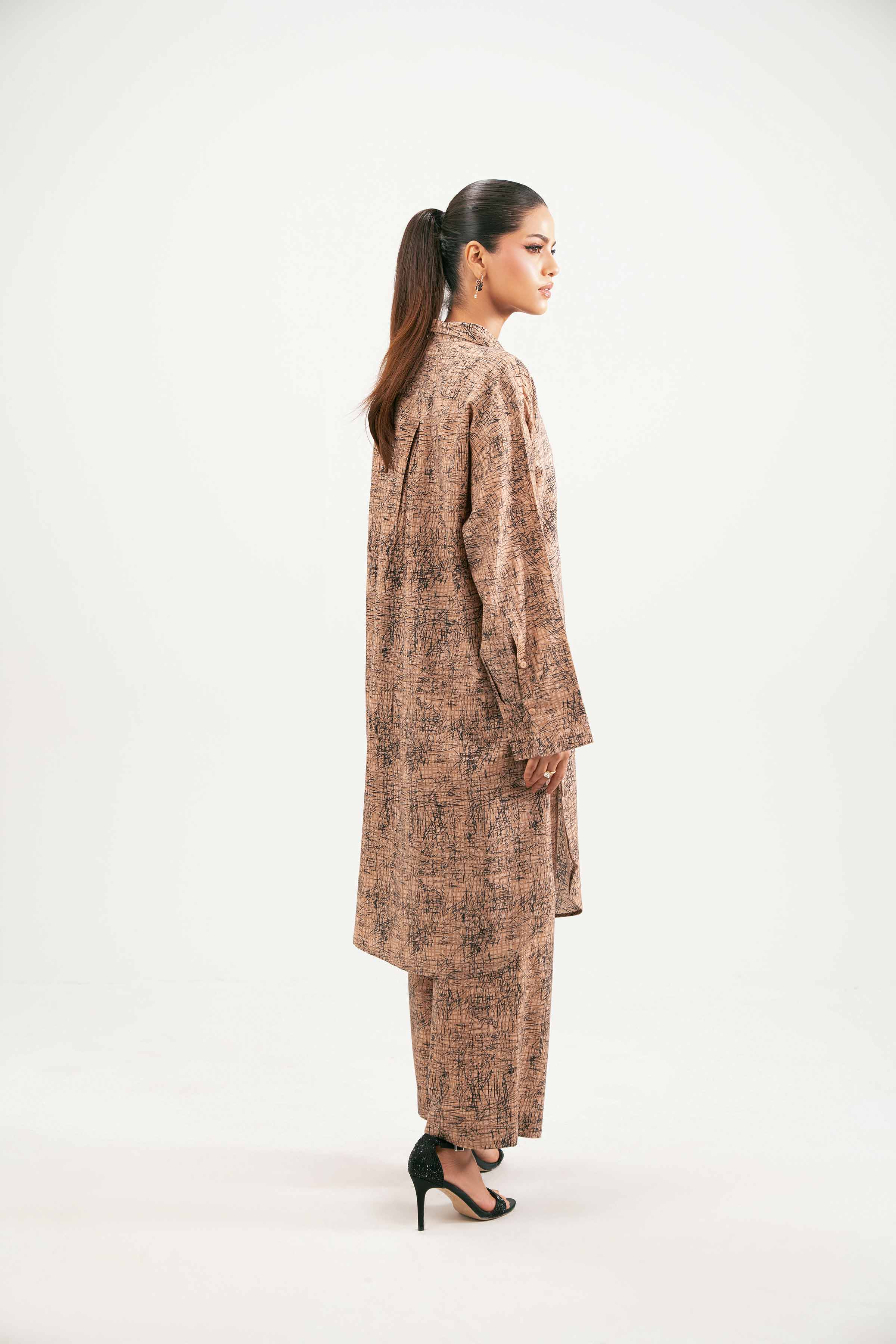 2 Piece - Printed Suit - KFW25-218 READY TO WEAR - LUXURY Brown Jacquard 2PC Printed