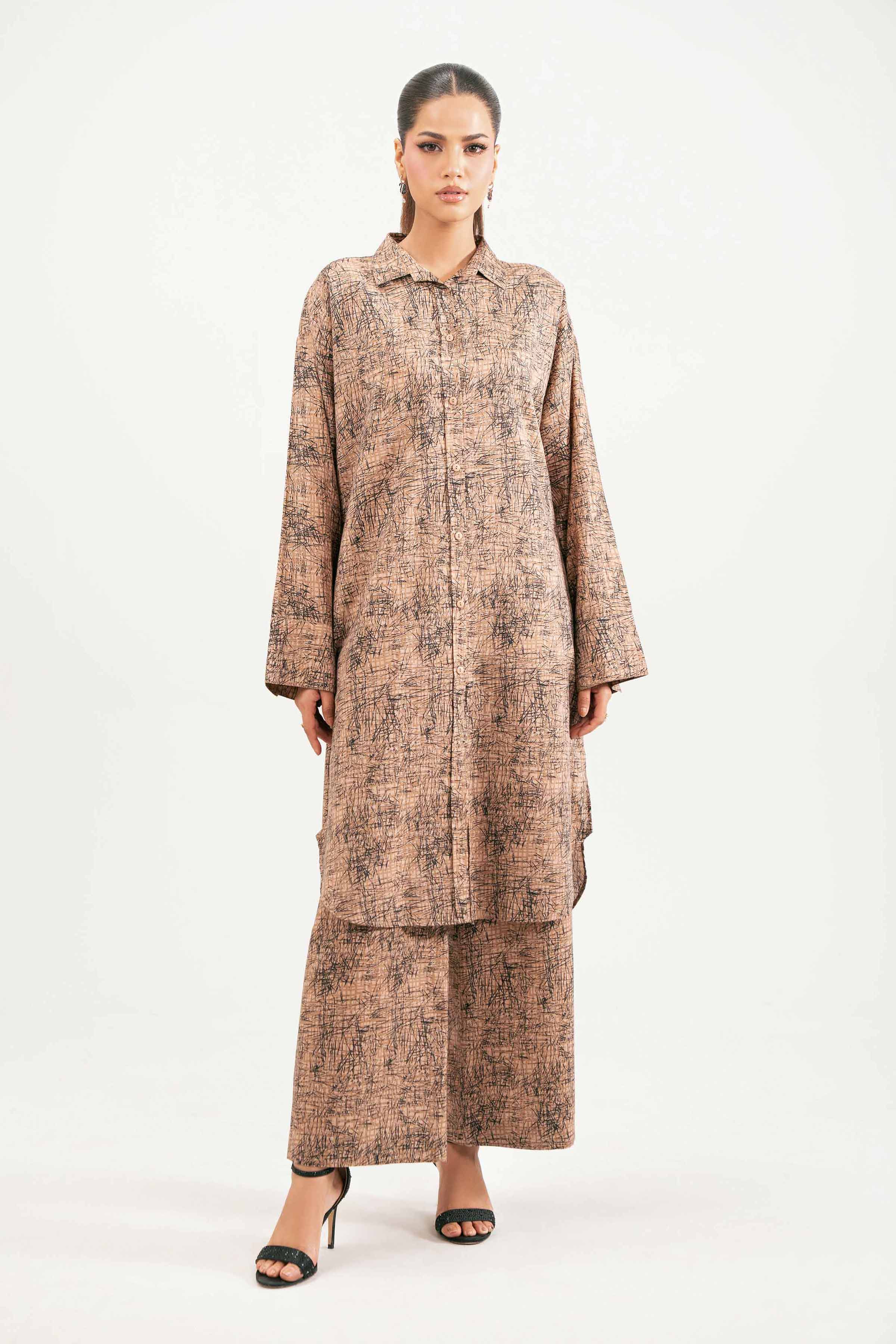 2 Piece - Printed Suit - KFW25-218 READY TO WEAR - LUXURY Brown Jacquard 2PC Printed