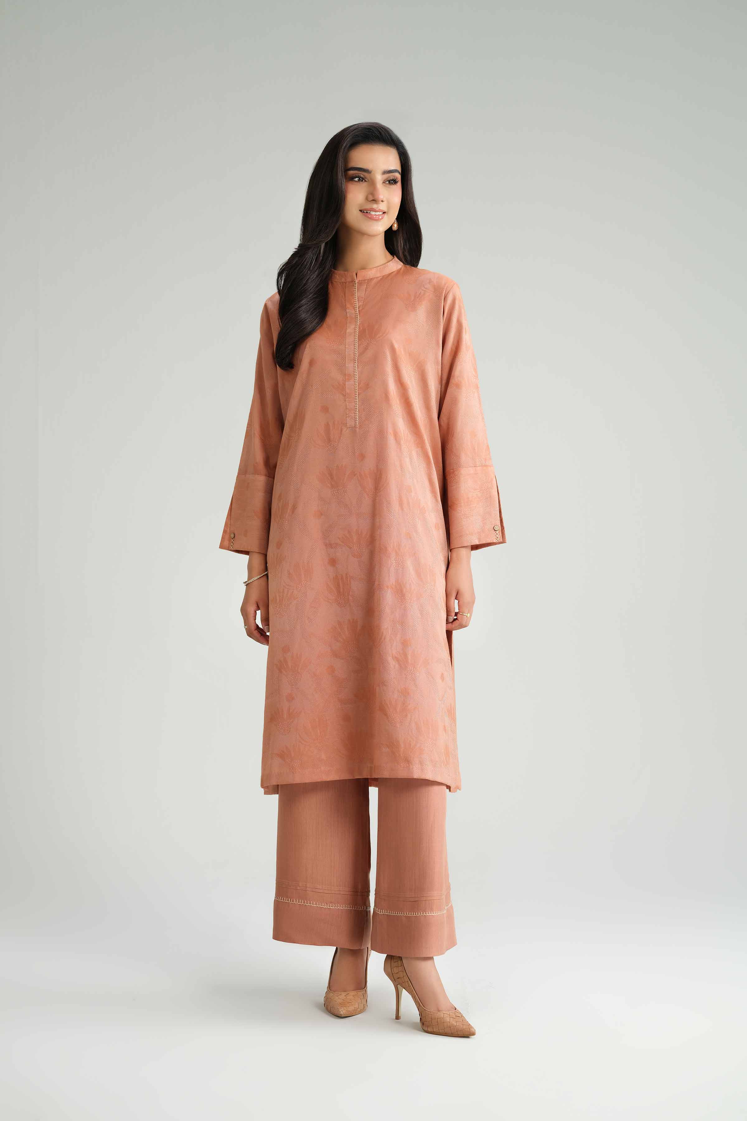 2 Piece - Basic Suit - KFW25-73 READY TO WEAR Pink Jacquard 2PC Solids