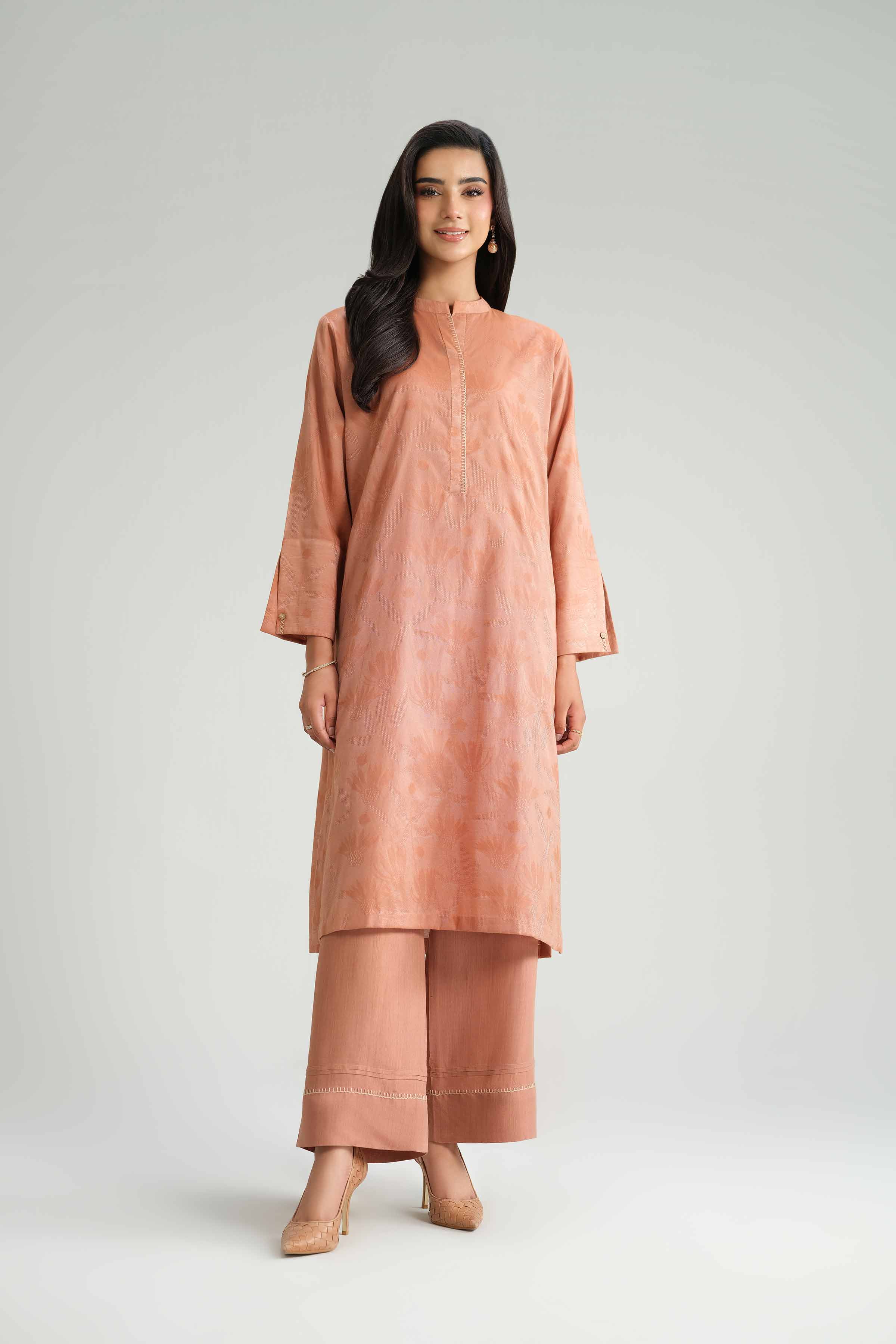 2 Piece - Basic Suit - KFW25-73 READY TO WEAR Pink Jacquard 2PC Solids