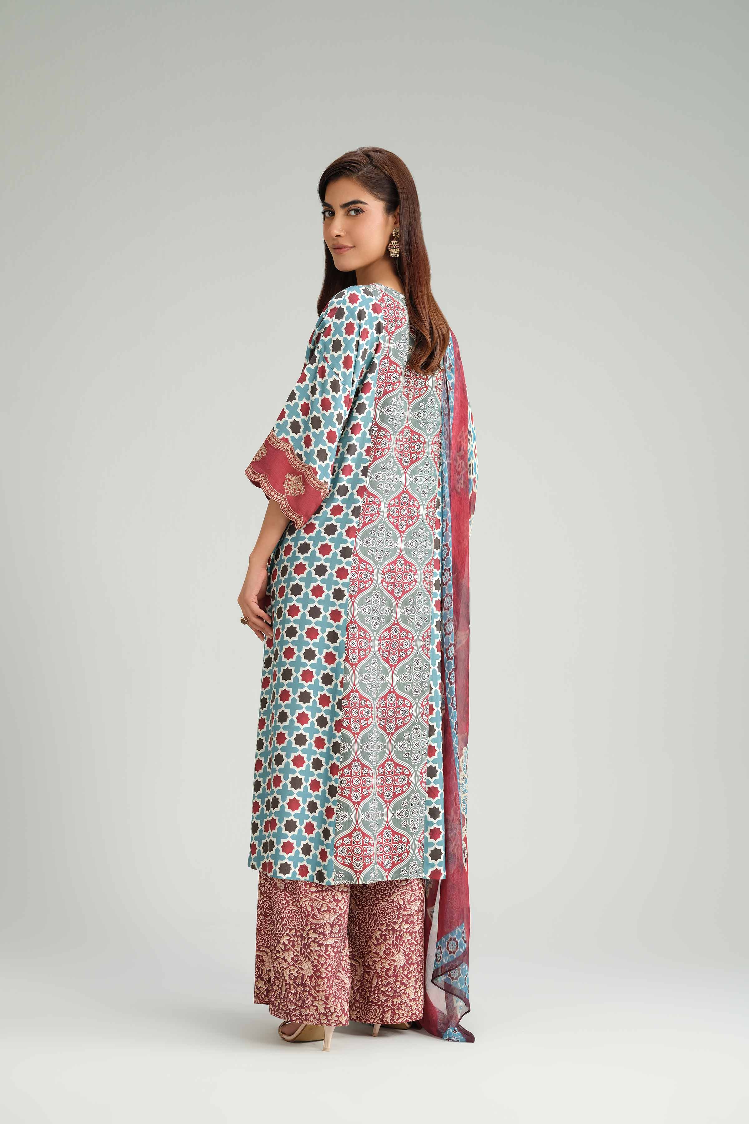3 Piece - Printed Embroidered Suit - KFW25-80 READY TO WEAR - LUXURY Multi Silk 3PC Embroidered