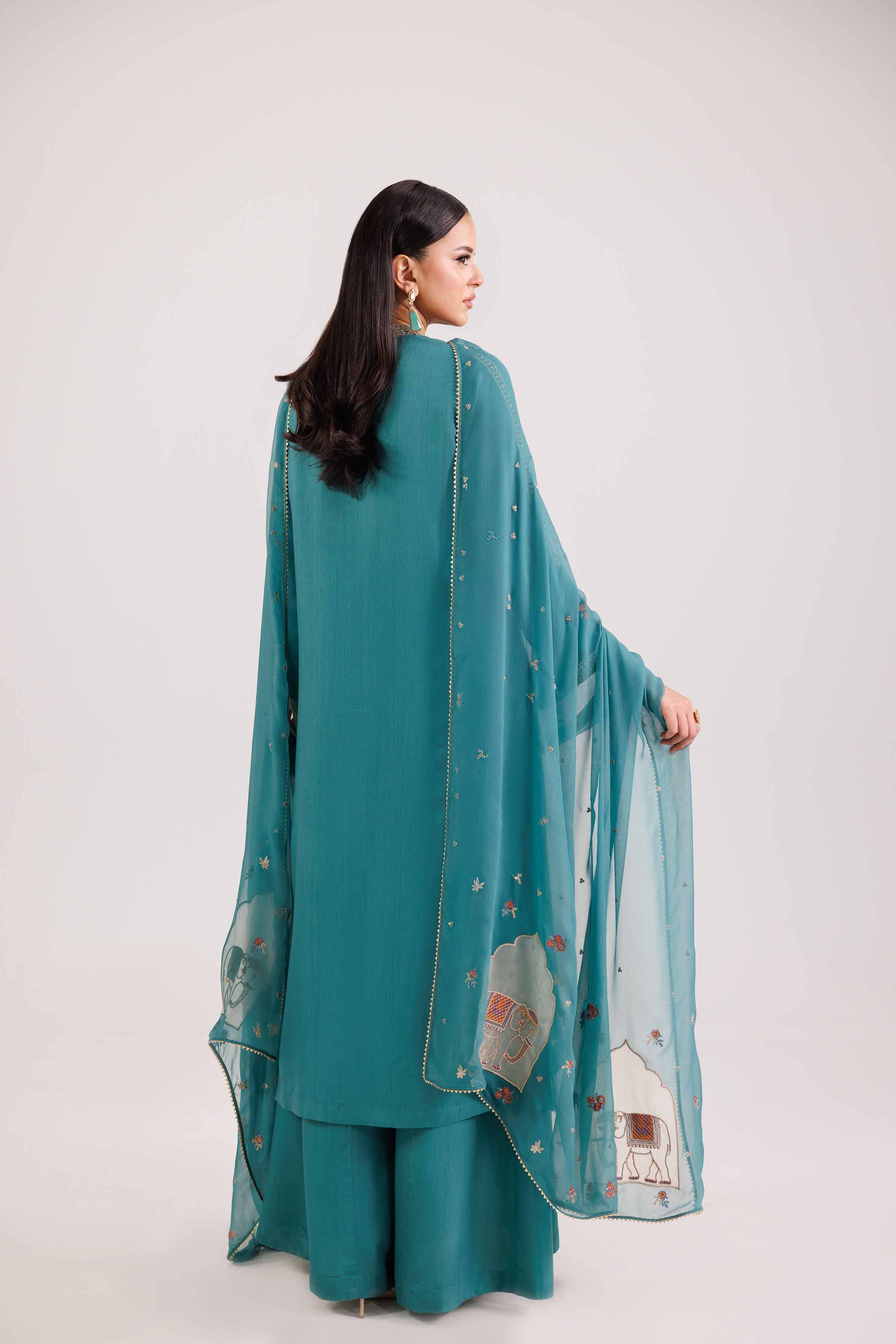 3 Piece - Embroidered Suit - KFW25-84 READY TO WEAR - LUXURY Green Viscose 3PC Embroidered