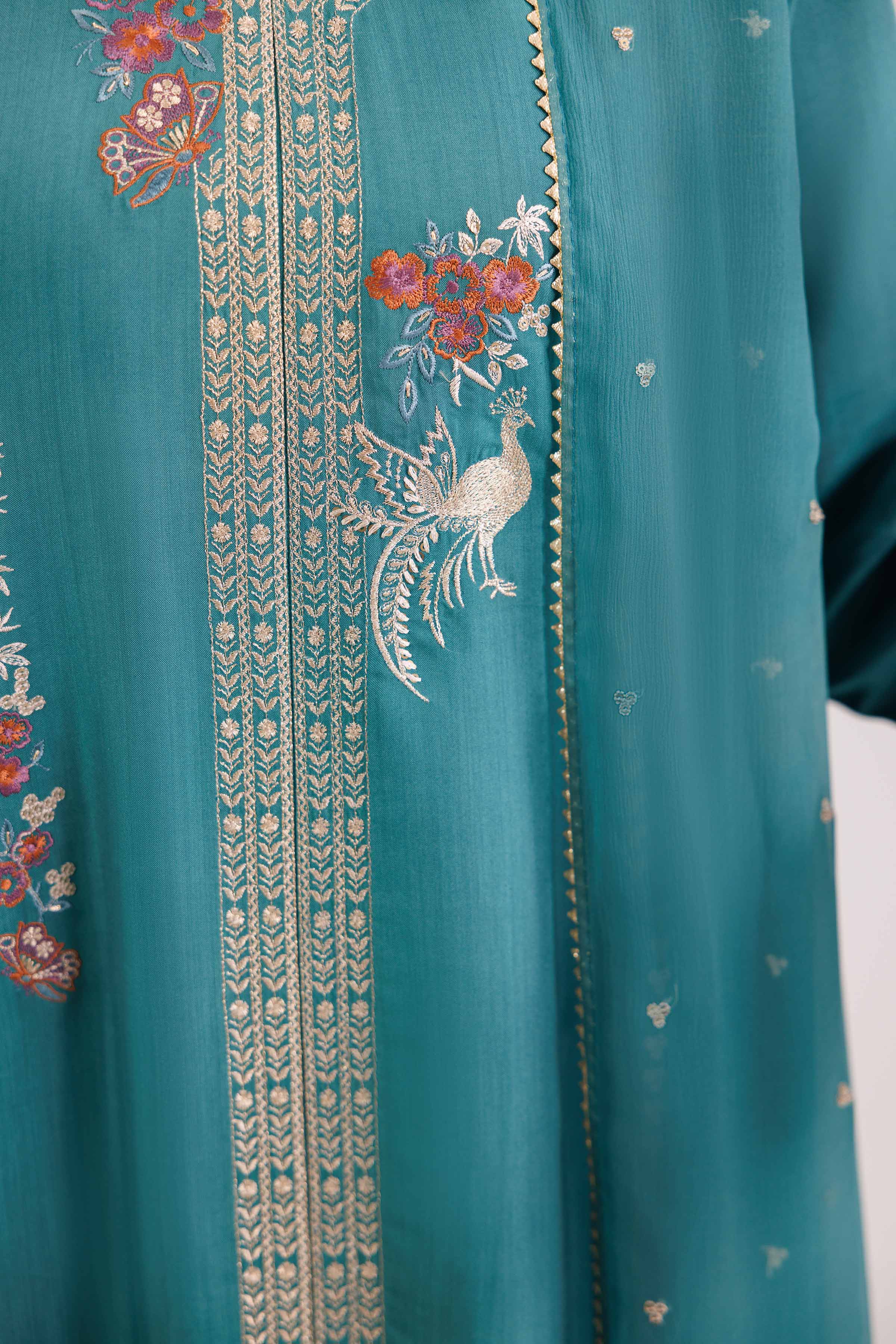 3 Piece - Embroidered Suit - KFW25-84 READY TO WEAR - LUXURY Green Viscose 3PC Embroidered