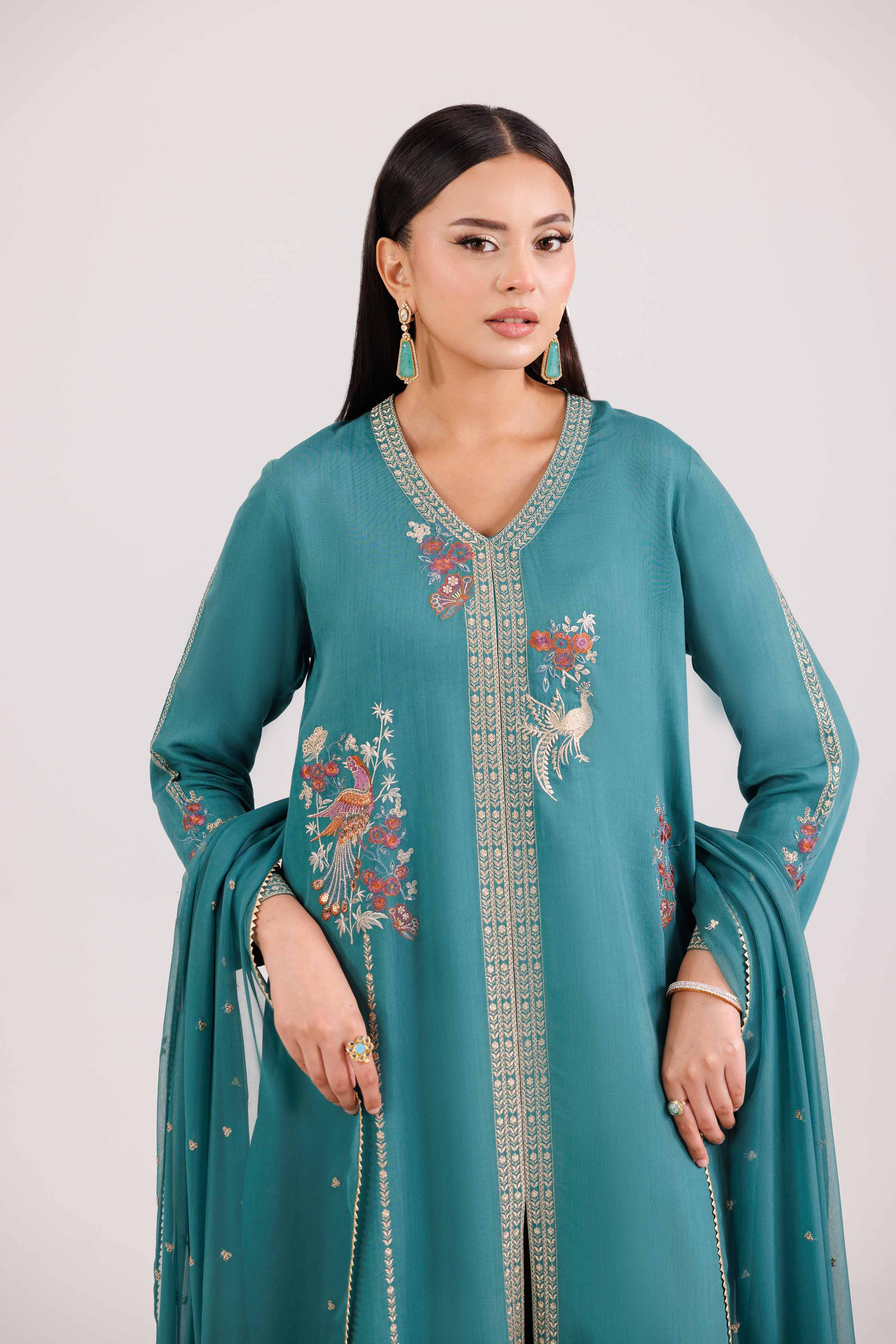 3 Piece - Embroidered Suit - KFW25-84 READY TO WEAR - LUXURY Green Viscose 3PC Embroidered