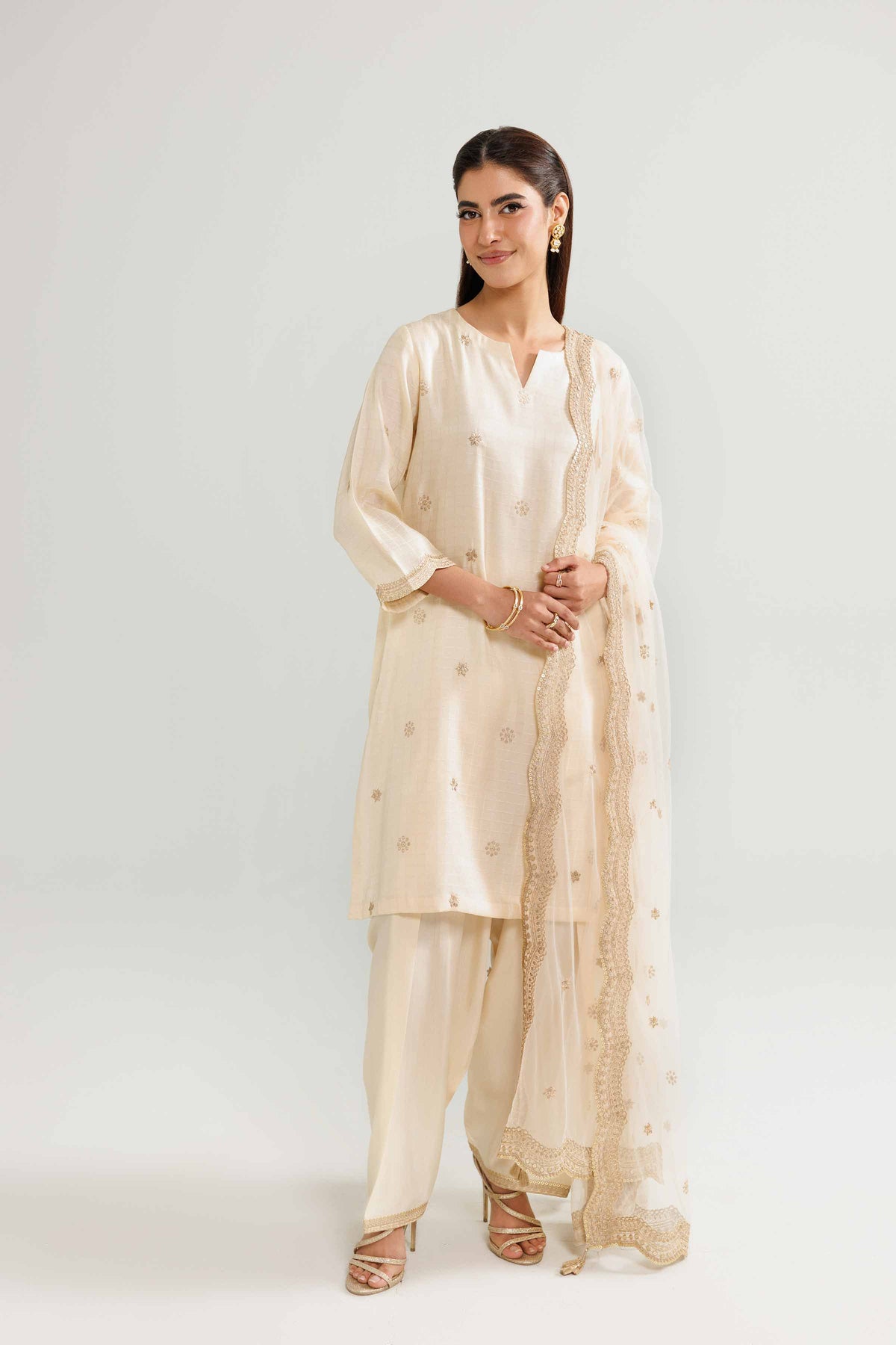 3 Piece - Embroidered Suit - KFW25-85 White Silk 3PC Embroidered Nishat Australia