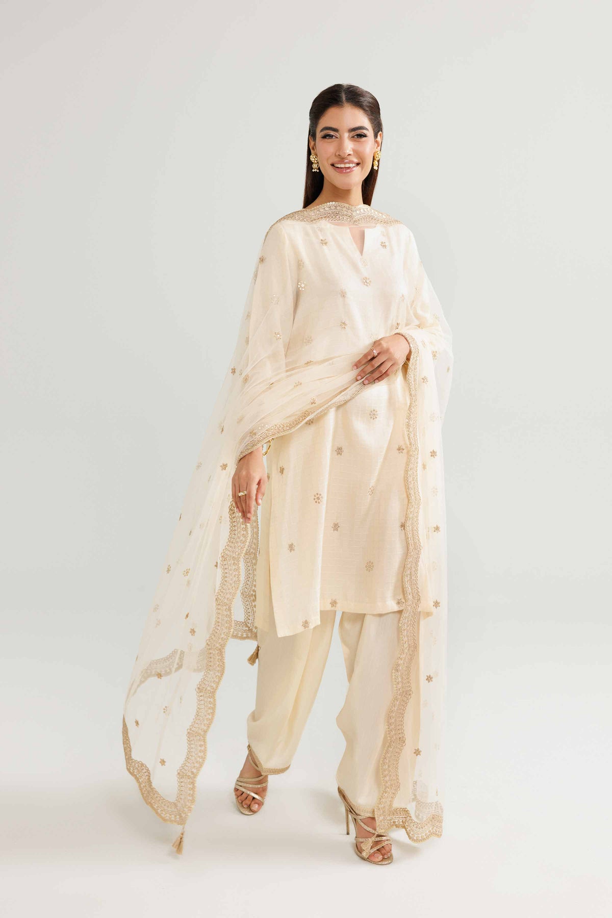 3 Piece - Embroidered Suit - KFW25-85 White Silk 3PC Embroidered Nishat Australia
