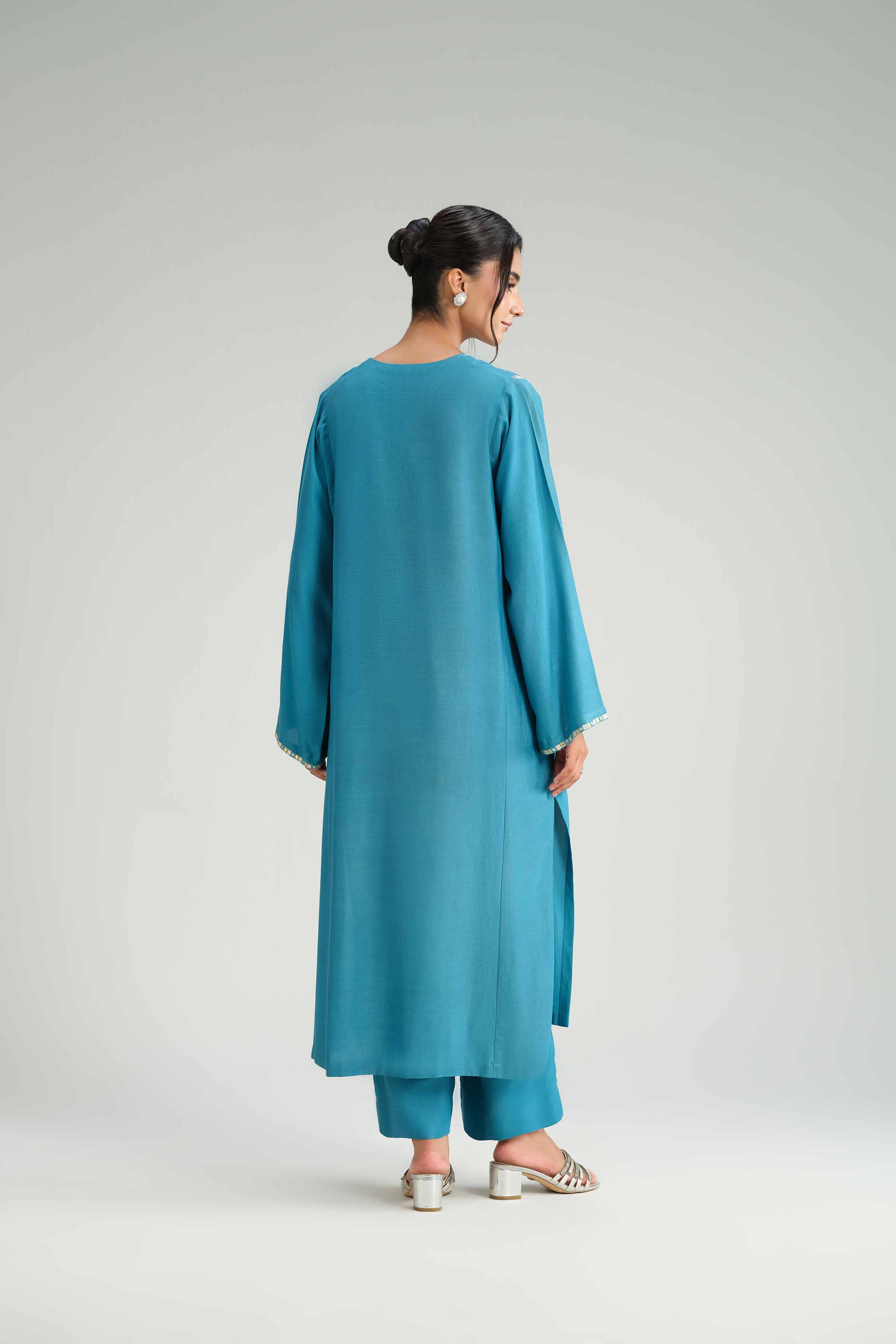 2 Piece - Basic Suit - KFW25-86 READY TO WEAR - LUXURY Blue Silk 2PC Solids