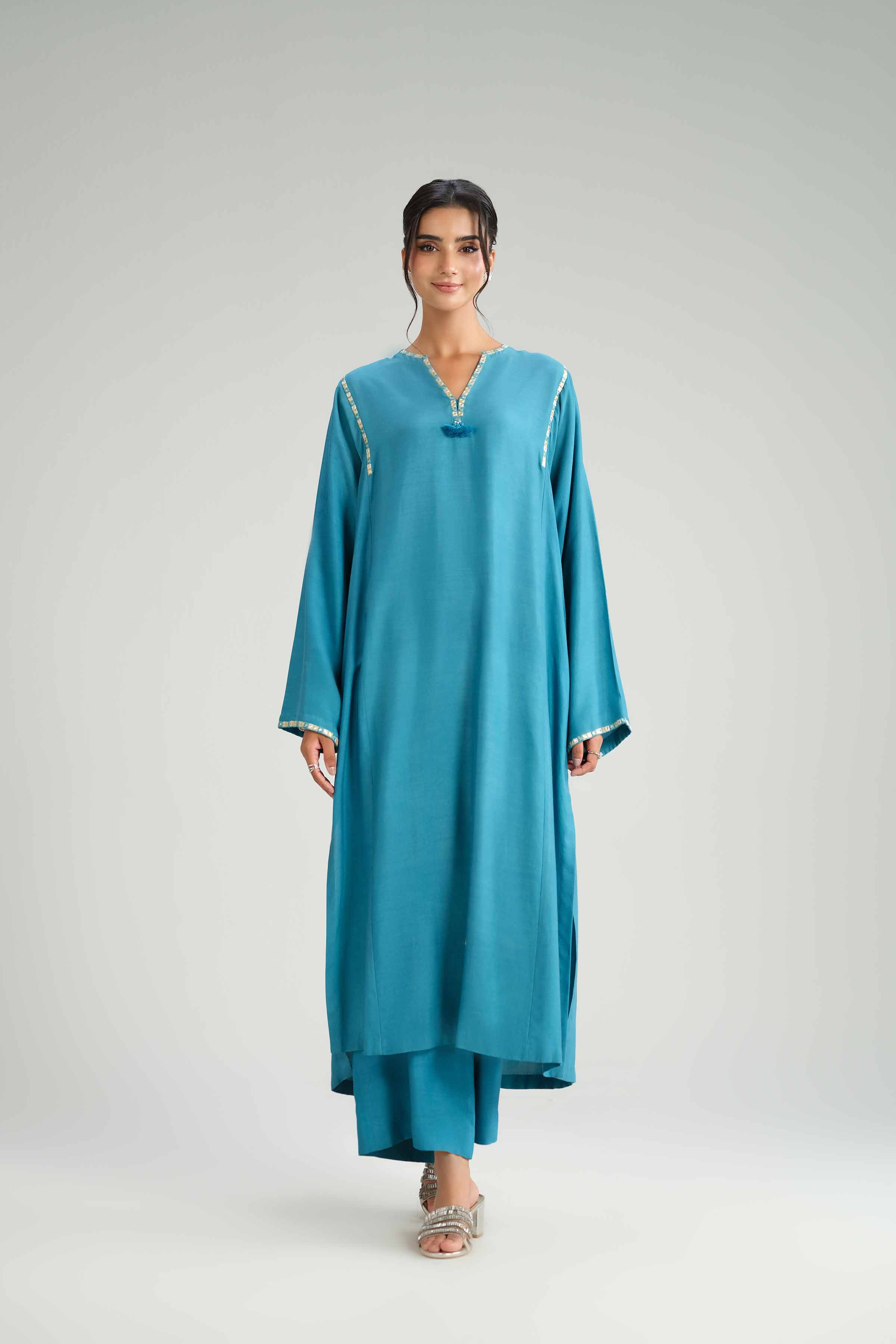 2 Piece - Basic Suit - KFW25-86 READY TO WEAR - LUXURY Blue Silk 2PC Solids