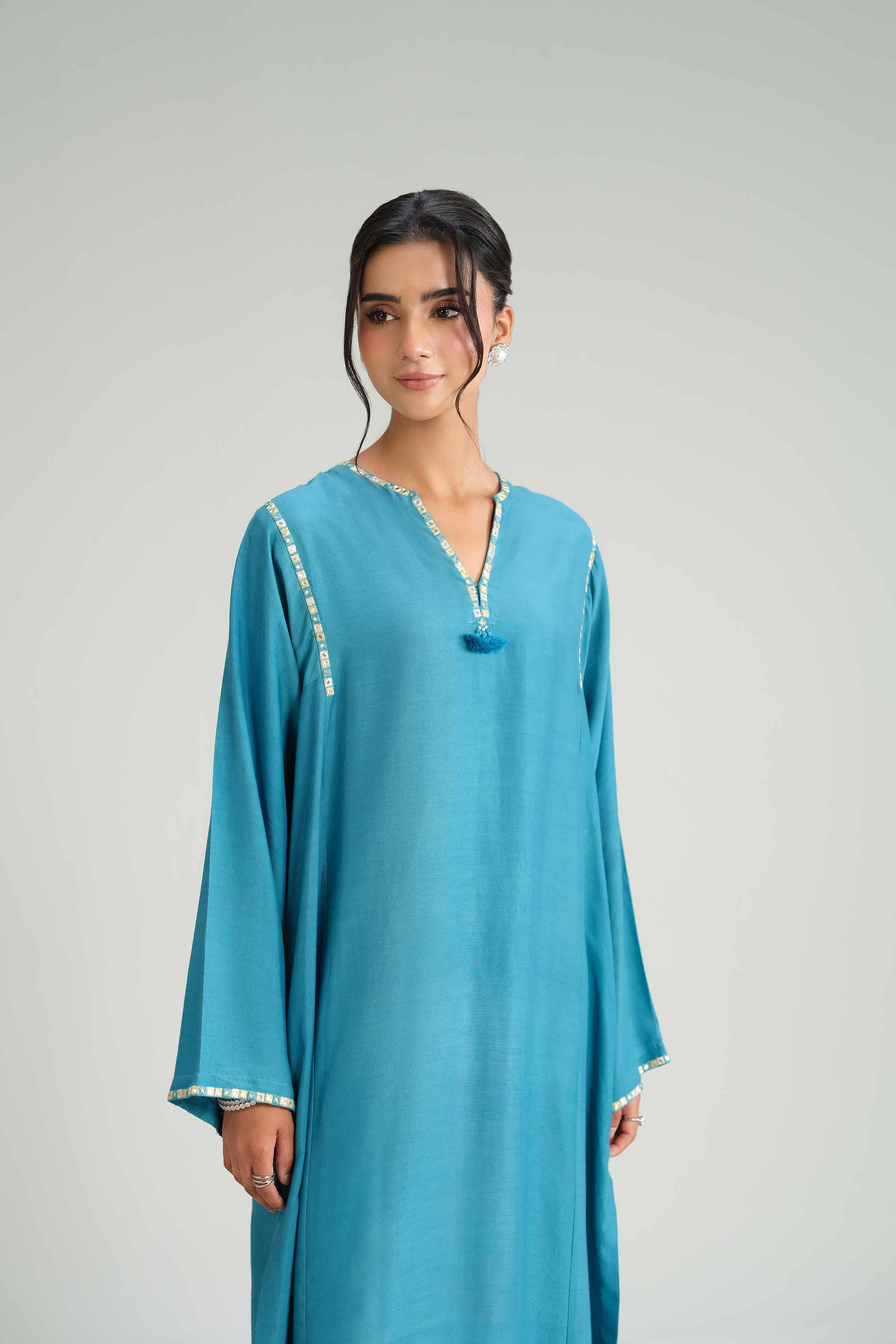 2 Piece - Basic Suit - KFW25-86 READY TO WEAR - LUXURY Blue Silk 2PC Solids