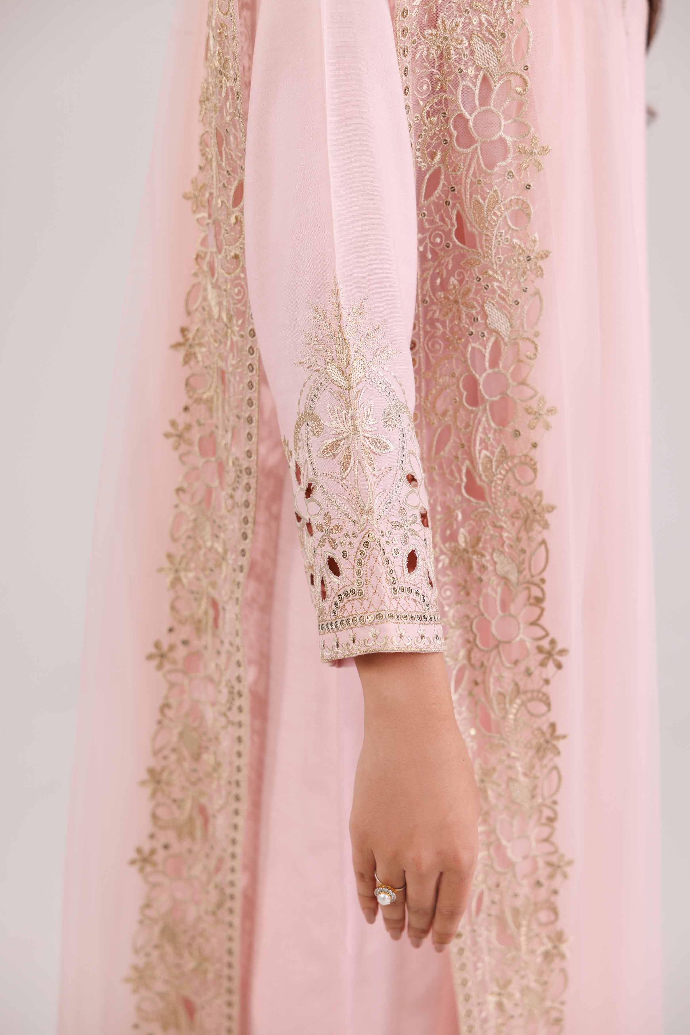 3 Piece - Embroidered Suit - KFW25-87 READY TO WEAR - LUXURY Pink Silk 3PC Embroidered