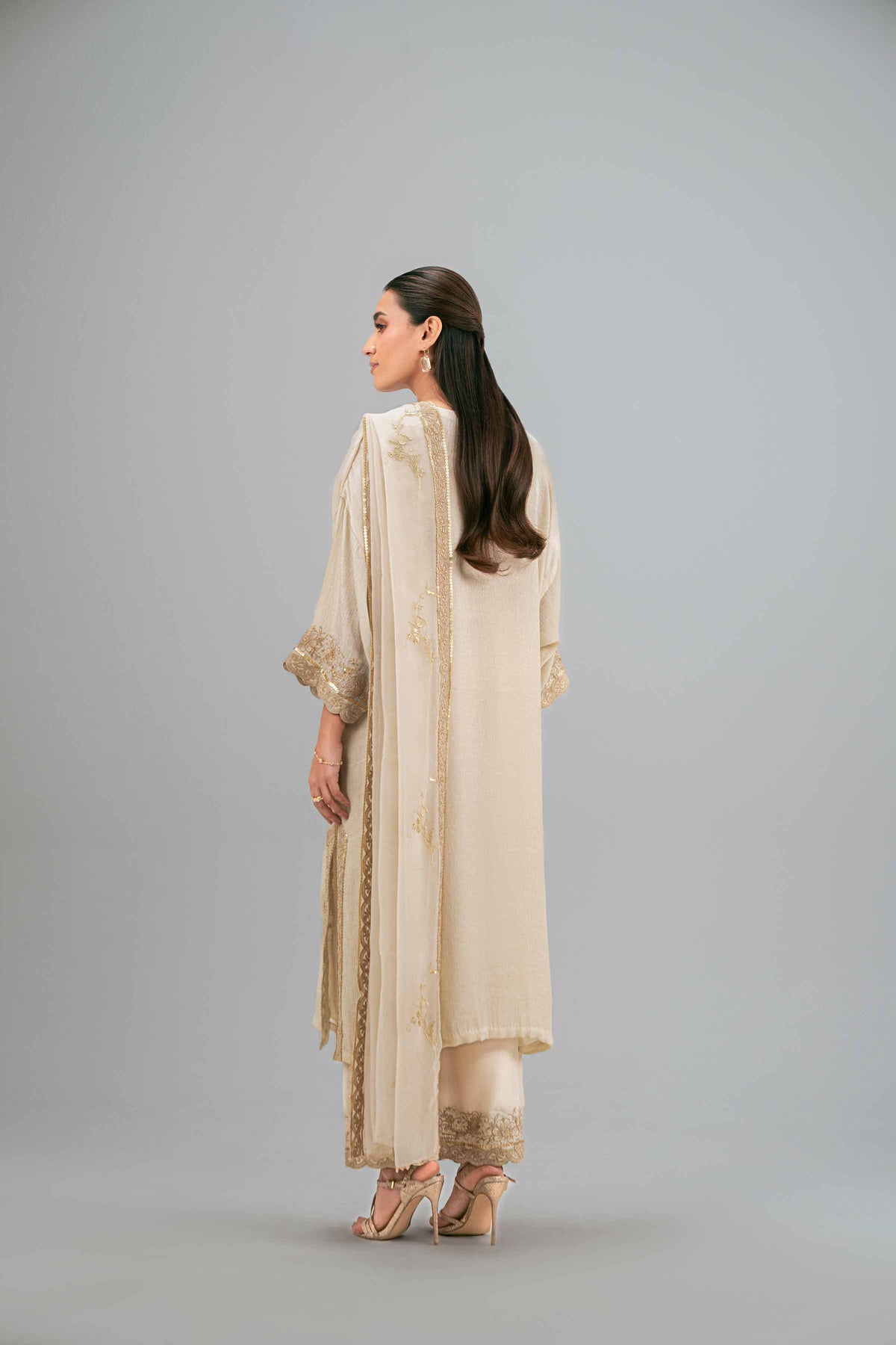 3 Piece - Embroidered Suit - KFW25-90 Beige Silk 3PC Embroidered Nishat Australia