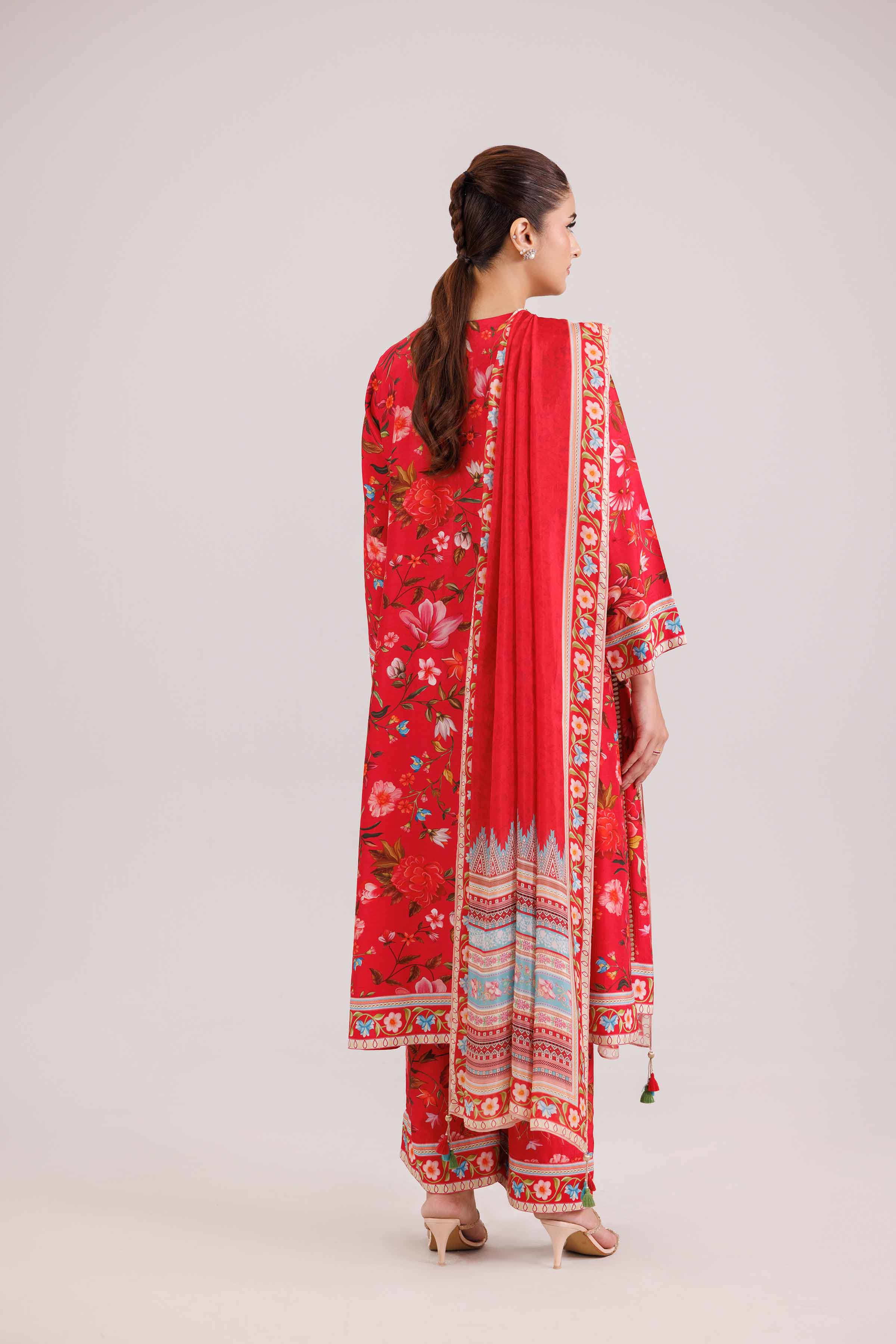 3 Piece - Printed Suit - KFW25-91 READY TO WEAR - LUXURY Pink Silk 3PC Printed