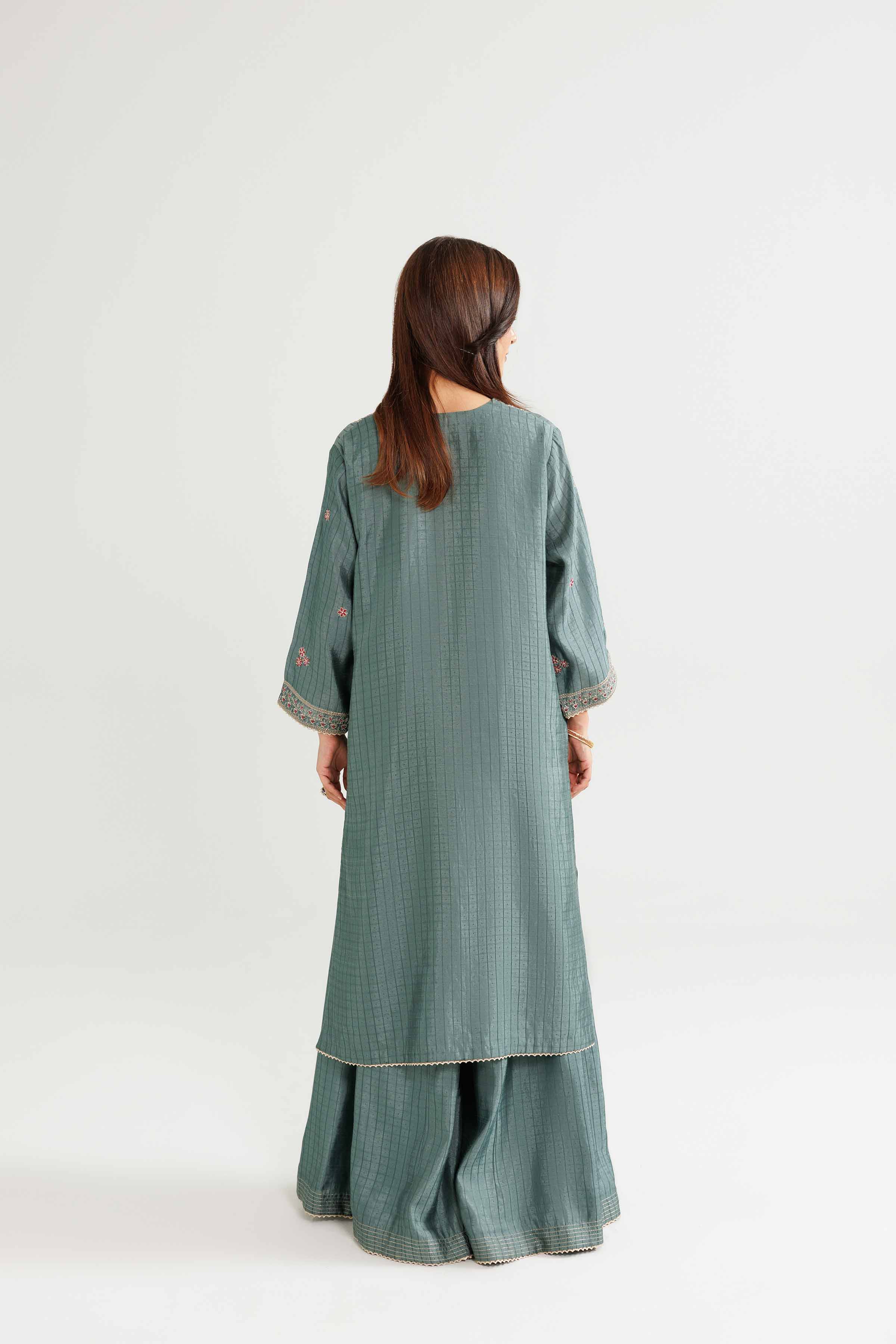 2 Piece - Embroidered Suit - KFW25-93 READY TO WEAR - LUXURY Grey Chiffon 2PC Embroidered