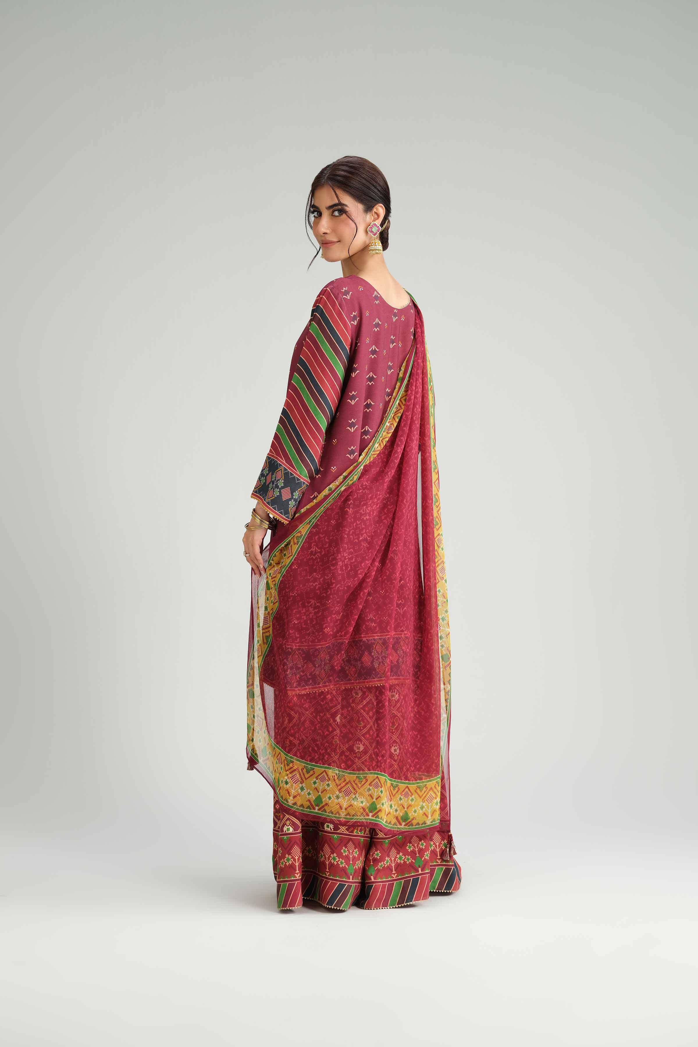 3 Piece - Printed Suit - KFW25-96 READY TO WEAR - LUXURY Red Silk 3PC Printed