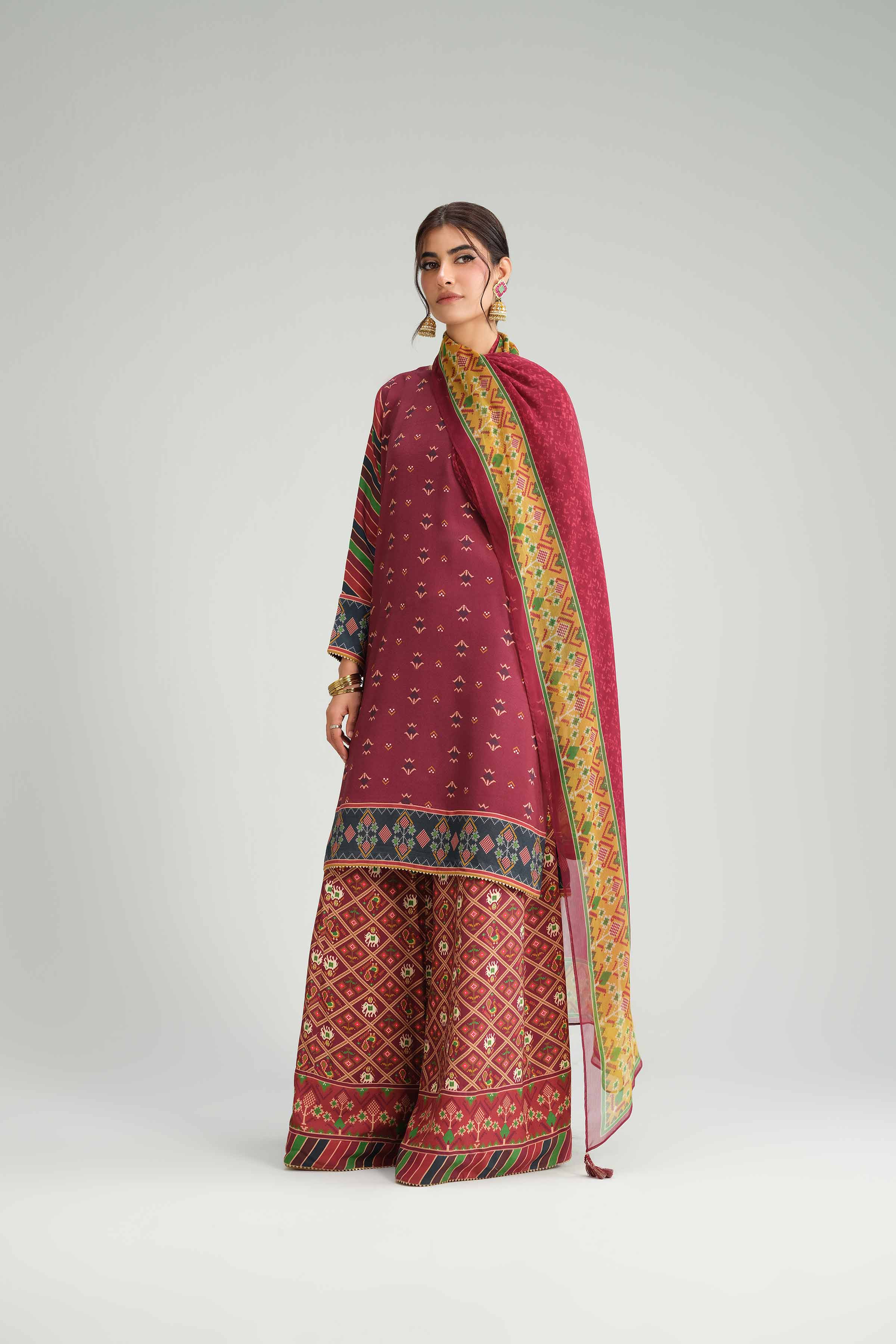 3 Piece - Printed Suit - KFW25-96 READY TO WEAR - LUXURY Red Silk 3PC Printed