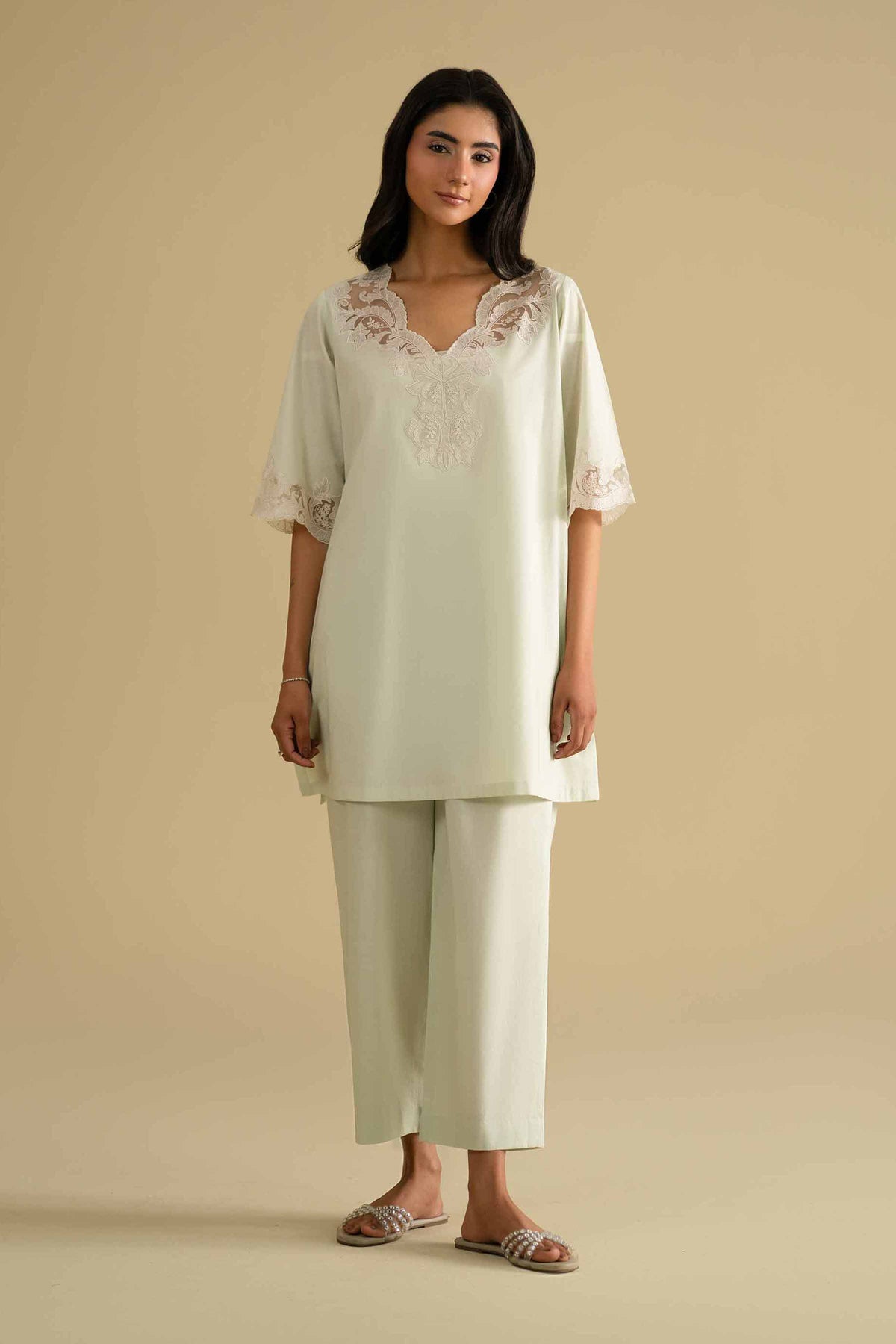 2 Piece - Embroidered Loungewear - KLS26-04Green Cambric 2PC Embroidered Nishat Australia