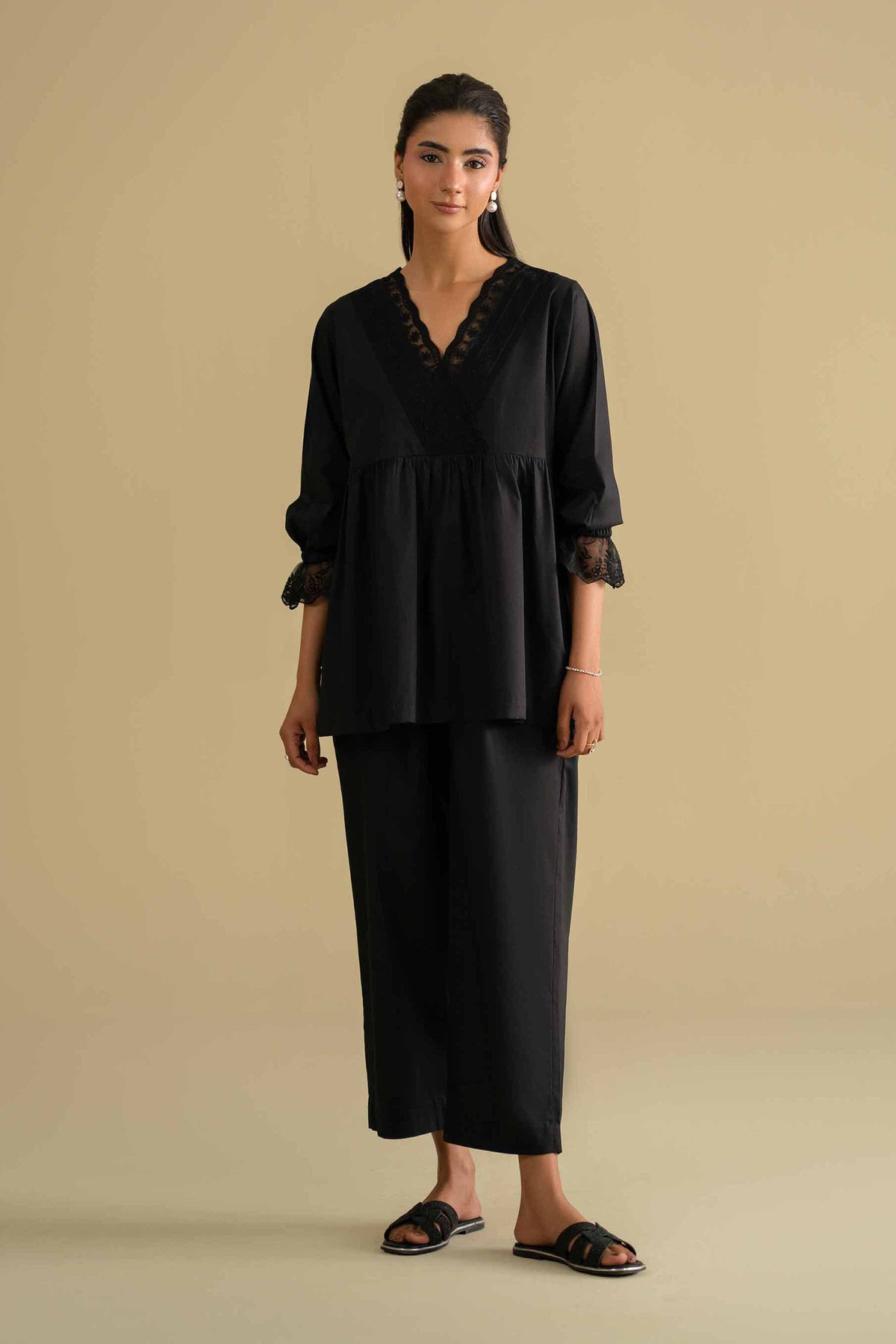 2 Piece - Embroidered Loungewear - KLS26-05Black Cambric 2PC Embroidered Nishat Australia