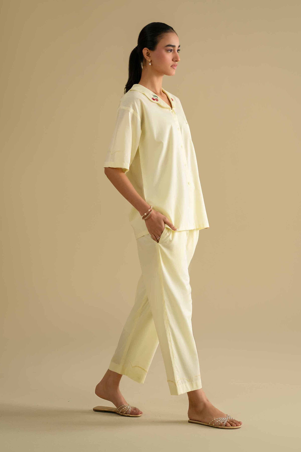 2 Piece - Embroidered Loungewear - KLS26-06Yellow Cambric 2PC Embroidered Nishat Australia