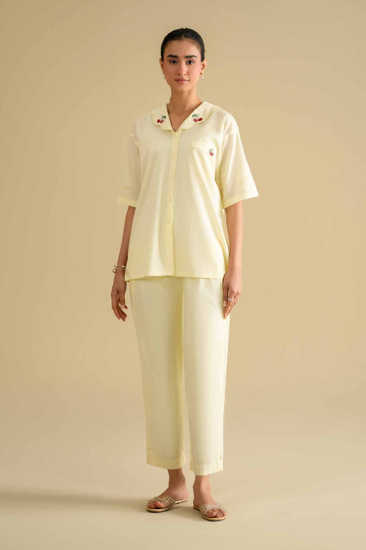 2 Piece - Embroidered Loungewear - KLS26-06Yellow Cambric 2PC Embroidered Nishat Australia