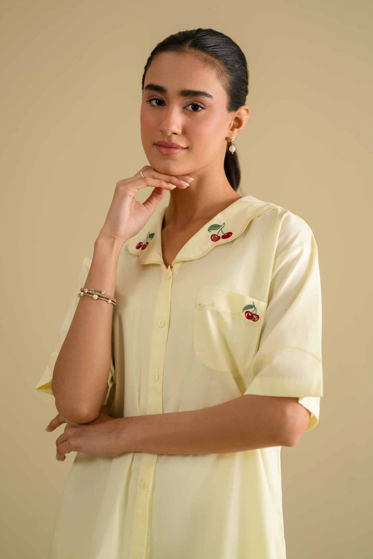 2 Piece - Embroidered Loungewear - KLS26-06Yellow Cambric 2PC Embroidered Nishat Australia