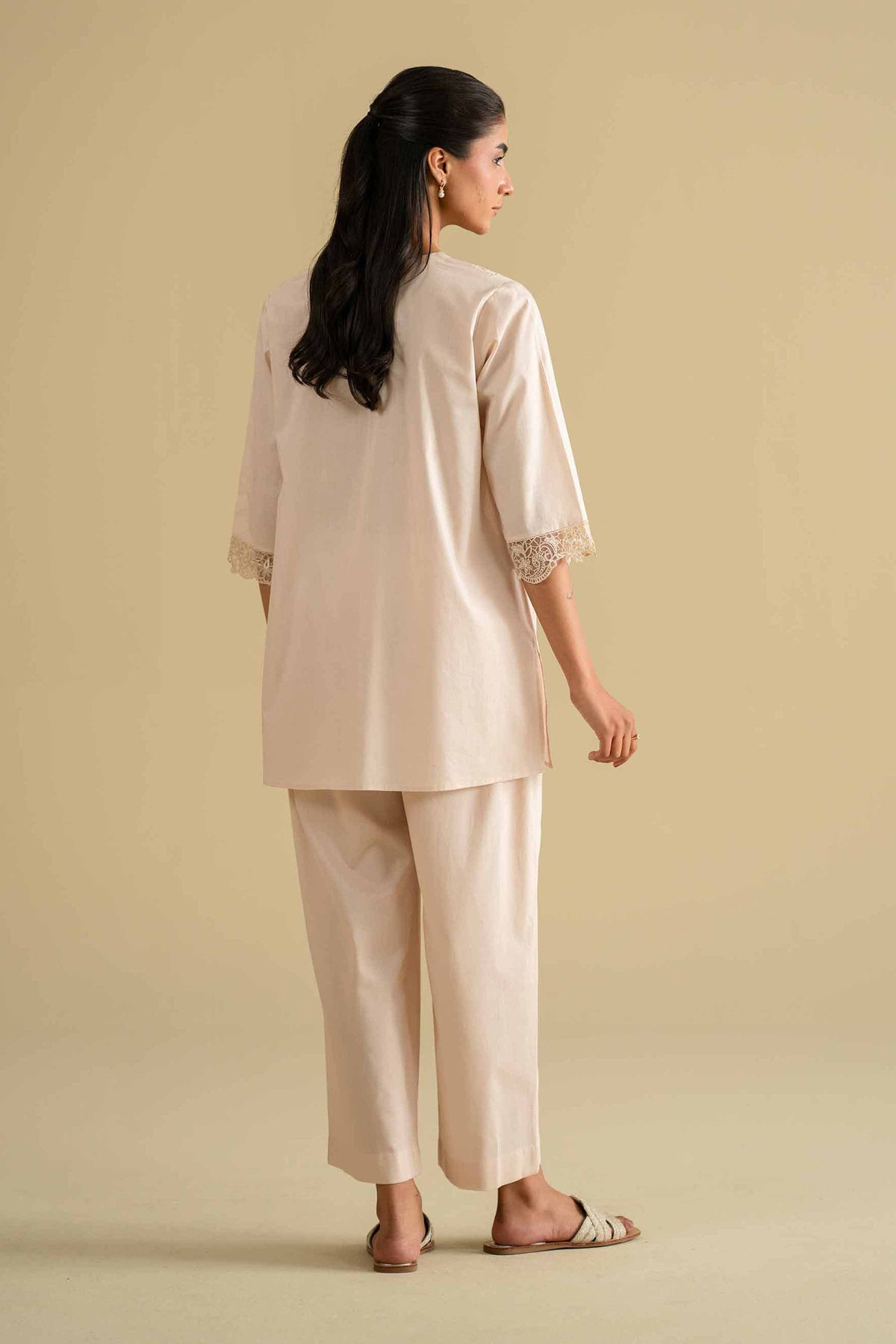 2 Piece - Embroidered Loungewear - KLS26-07Beige Cambric 2PC Embroidered Nishat Australia