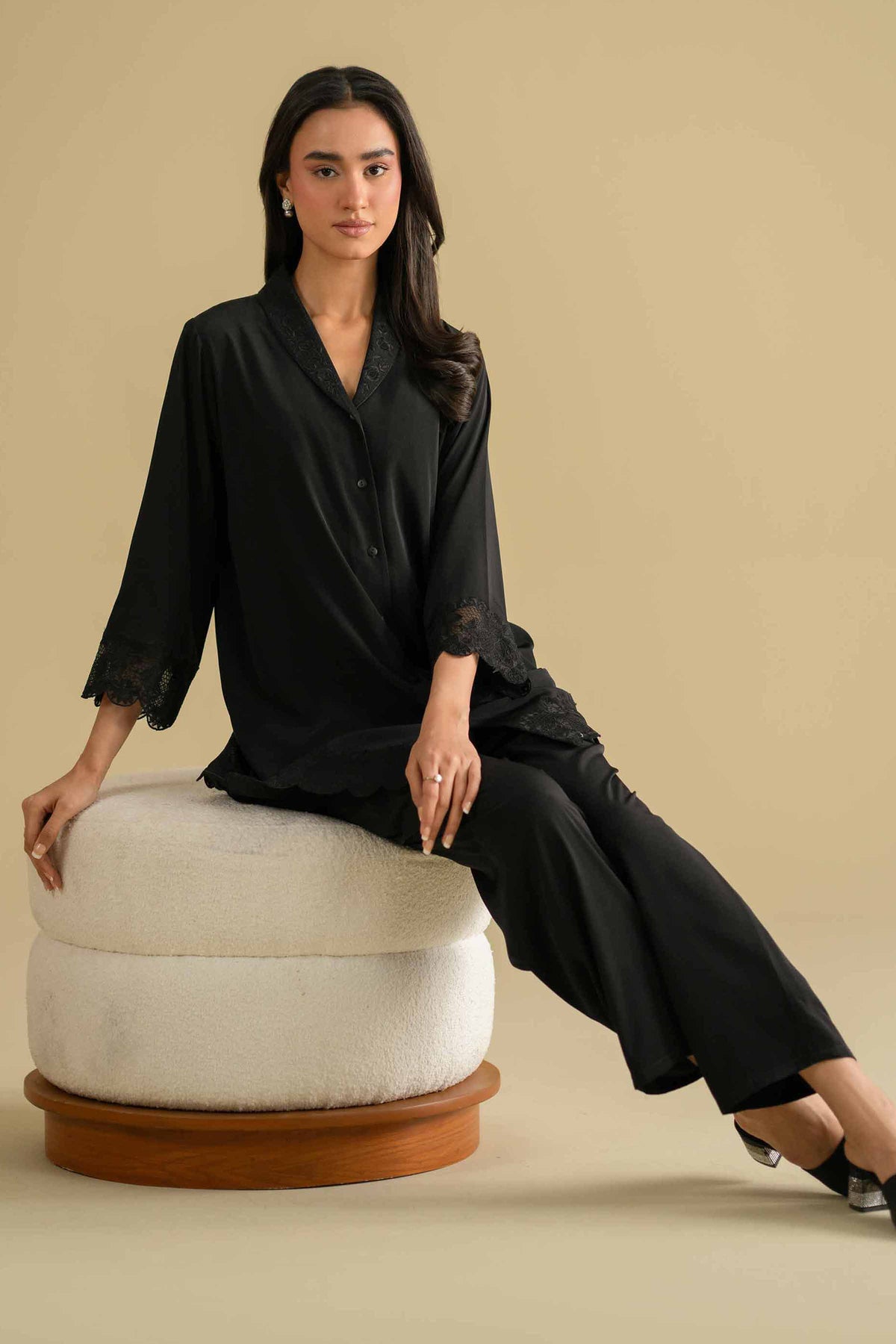 2 Piece - Embroidered Loungewear - KLS26-08Black Grip 2PC Embroidered Nishat Australia