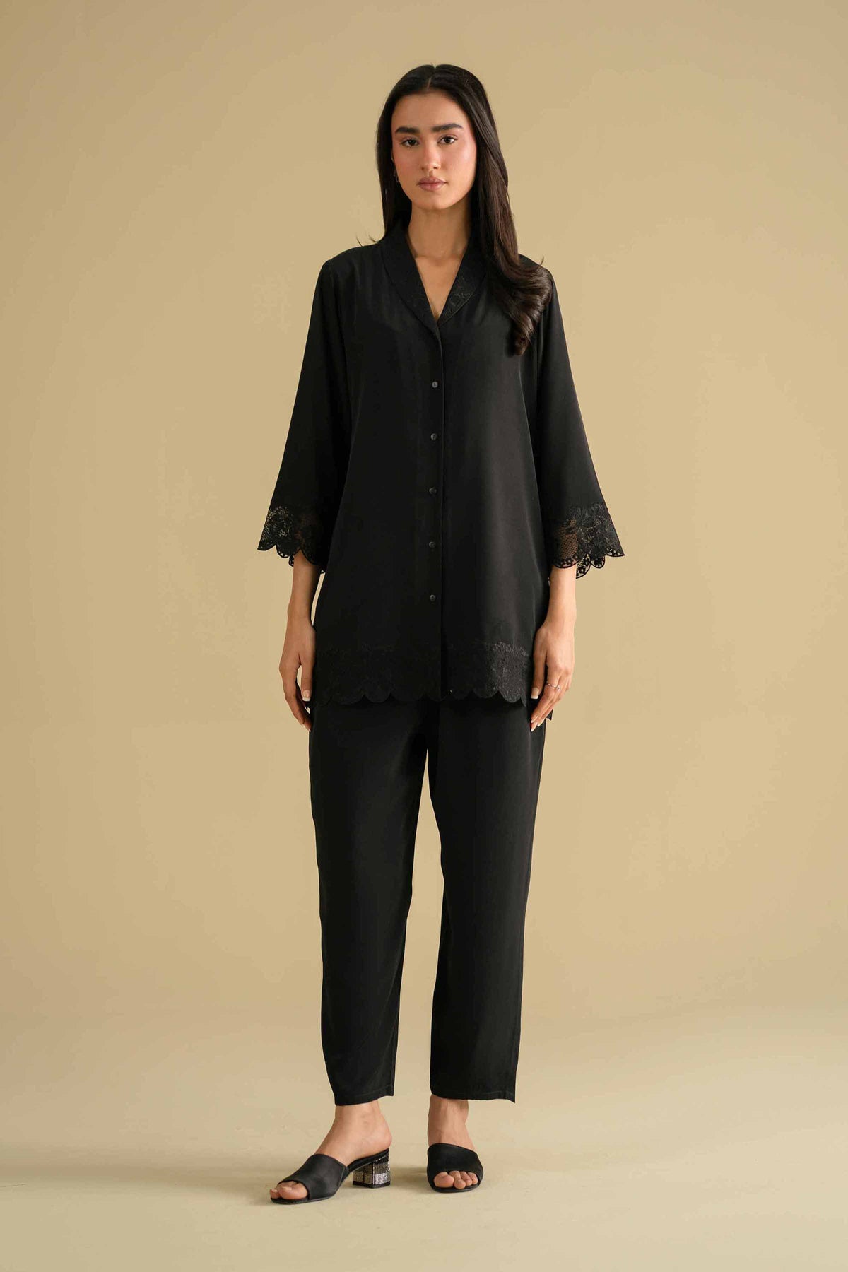 2 Piece - Embroidered Loungewear - KLS26-08Black Grip 2PC Embroidered Nishat Australia
