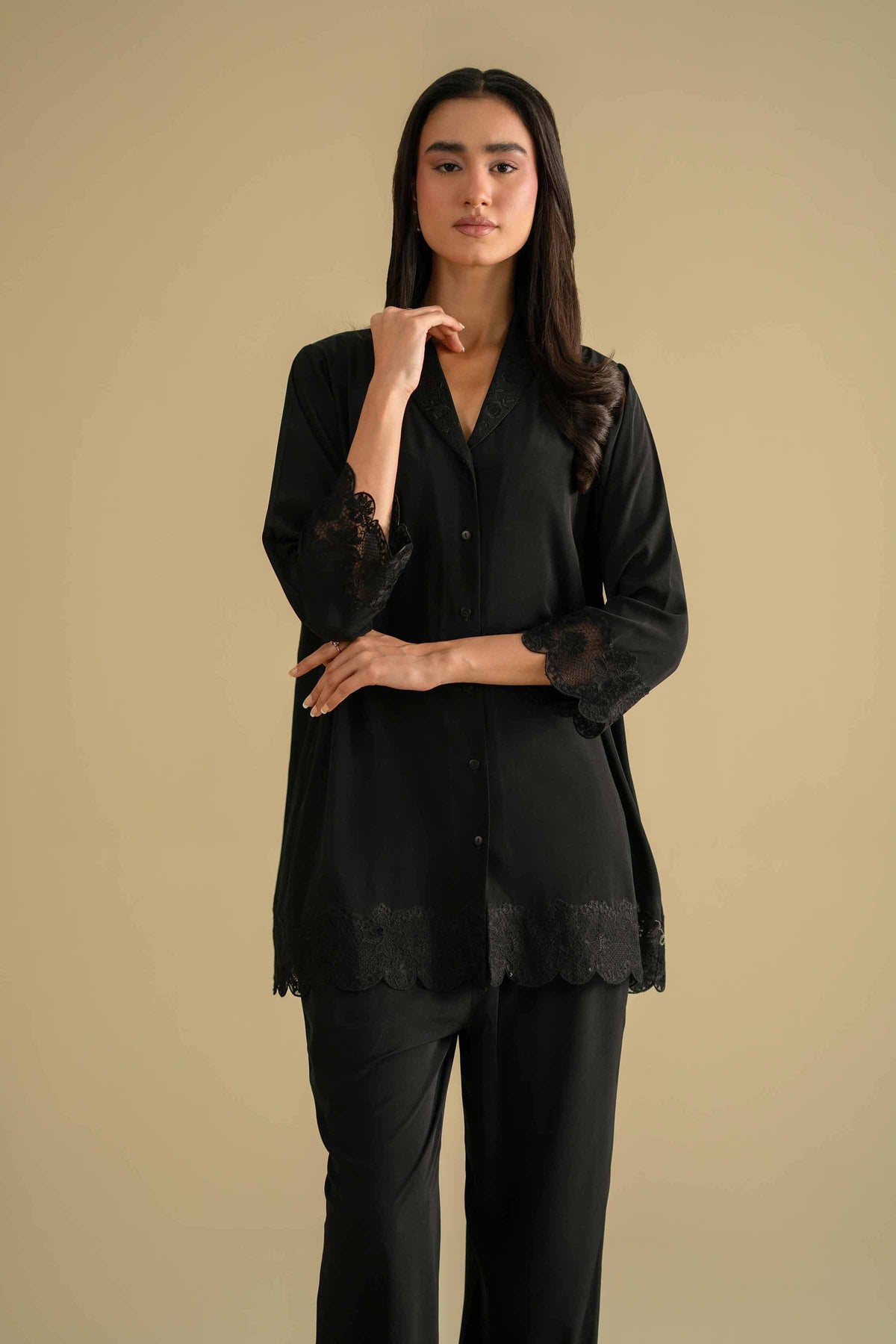 2 Piece - Embroidered Loungewear - KLS26-08Black Grip 2PC Embroidered Nishat Australia