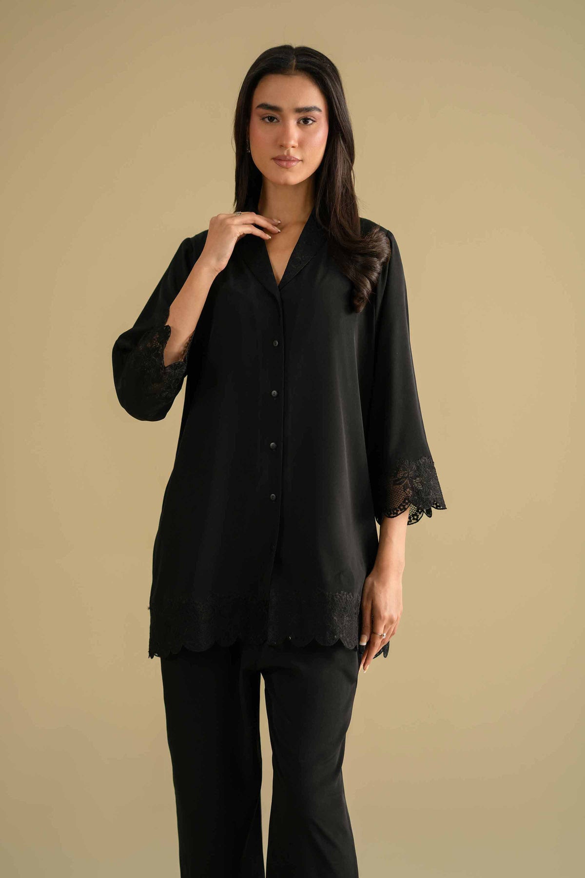 2 Piece - Embroidered Loungewear - KLS26-08Black Grip 2PC Embroidered Nishat Australia