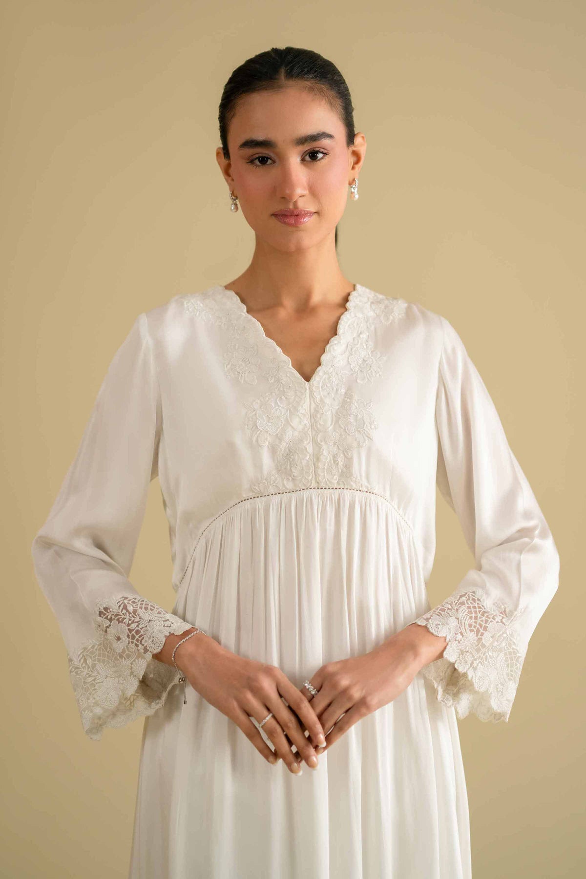 Embroidered Loungewear Gown - KLS26-11White Silk 1PC Embroidered Nishat Australia