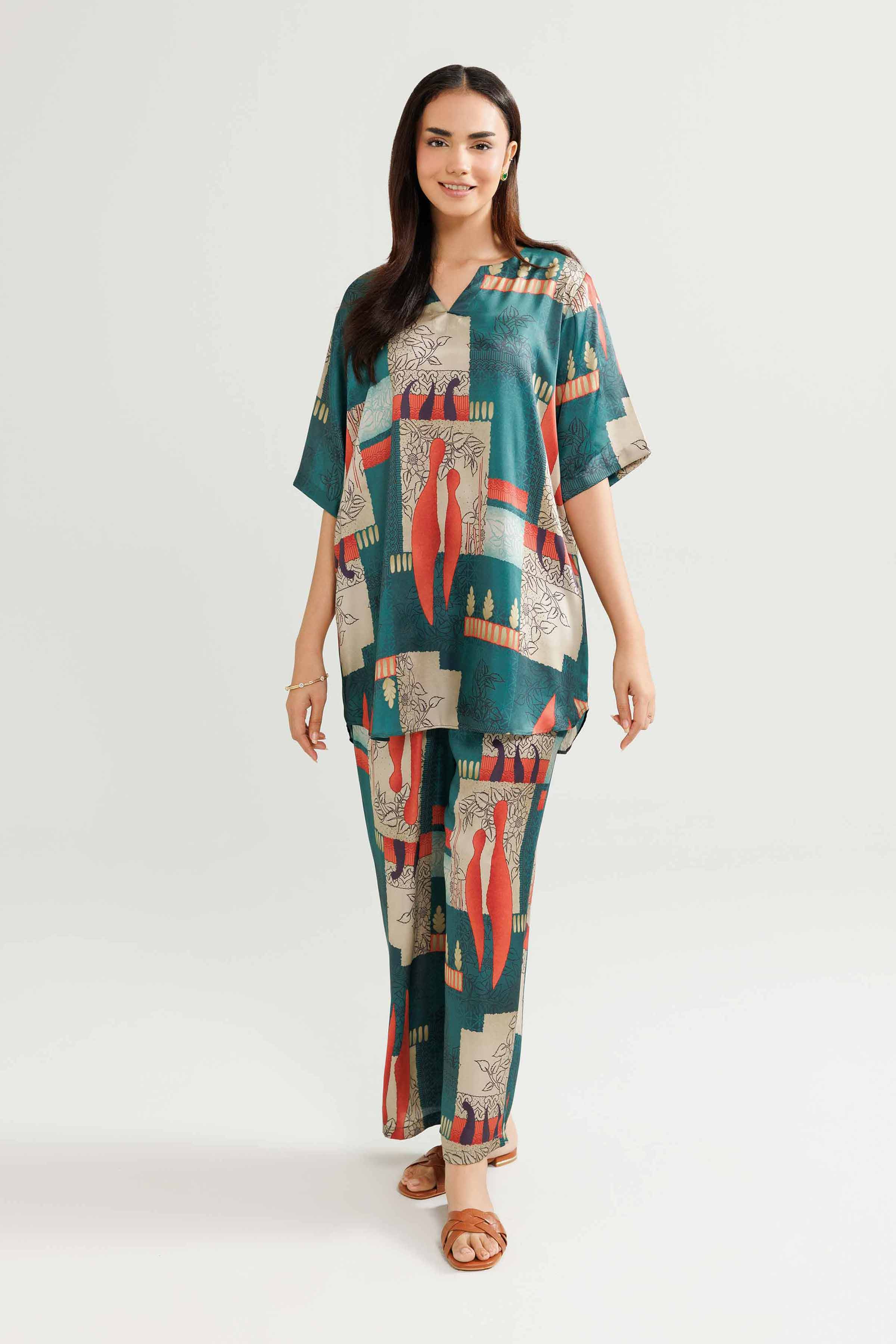 2 Piece - Printed Loungewear - KLW25-06 READY TO WEAR Green Silk 2PC Solids