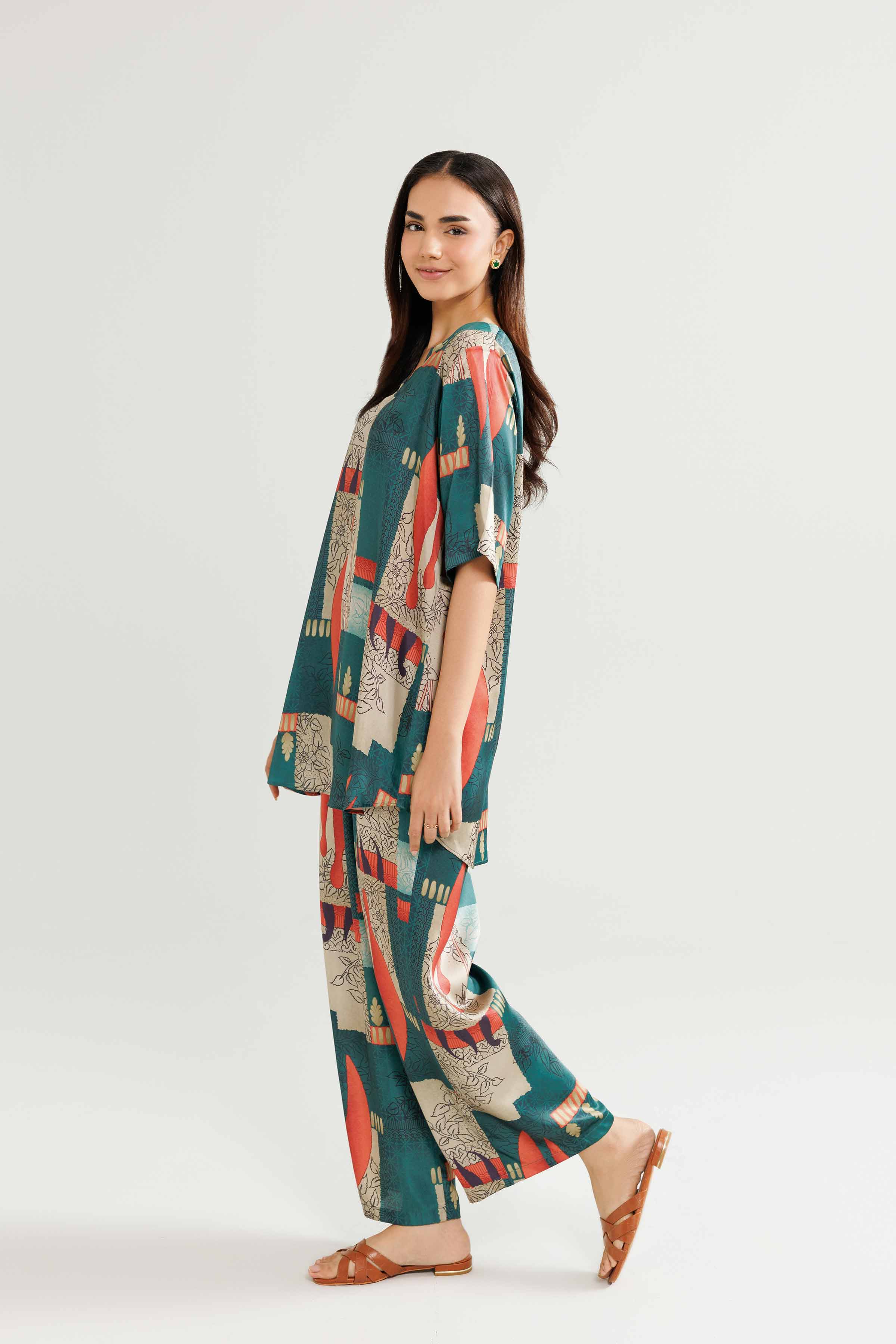 2 Piece - Printed Loungewear - KLW25-06 READY TO WEAR Green Silk 2PC Solids