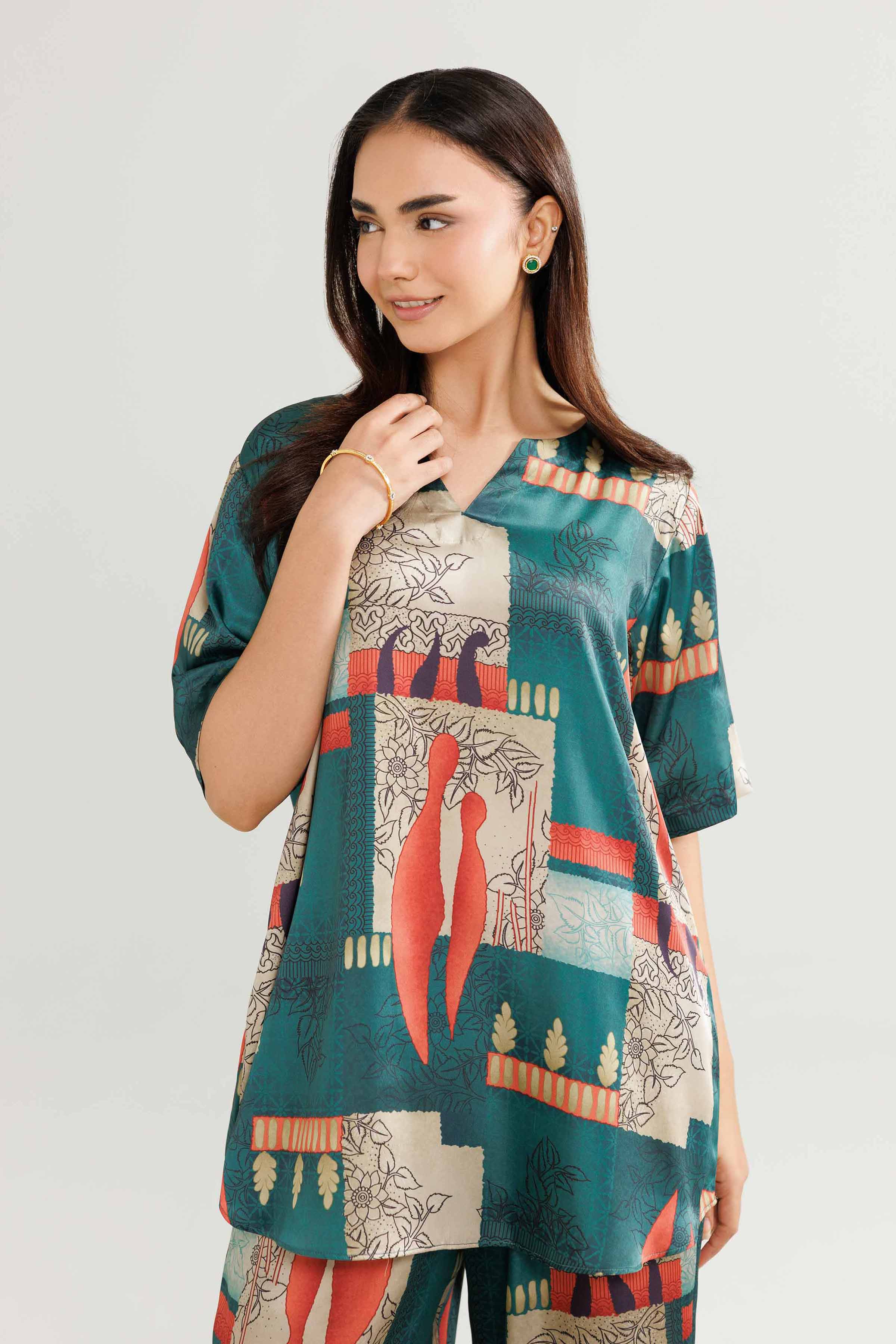 2 Piece - Printed Loungewear - KLW25-06 READY TO WEAR Green Silk 2PC Solids